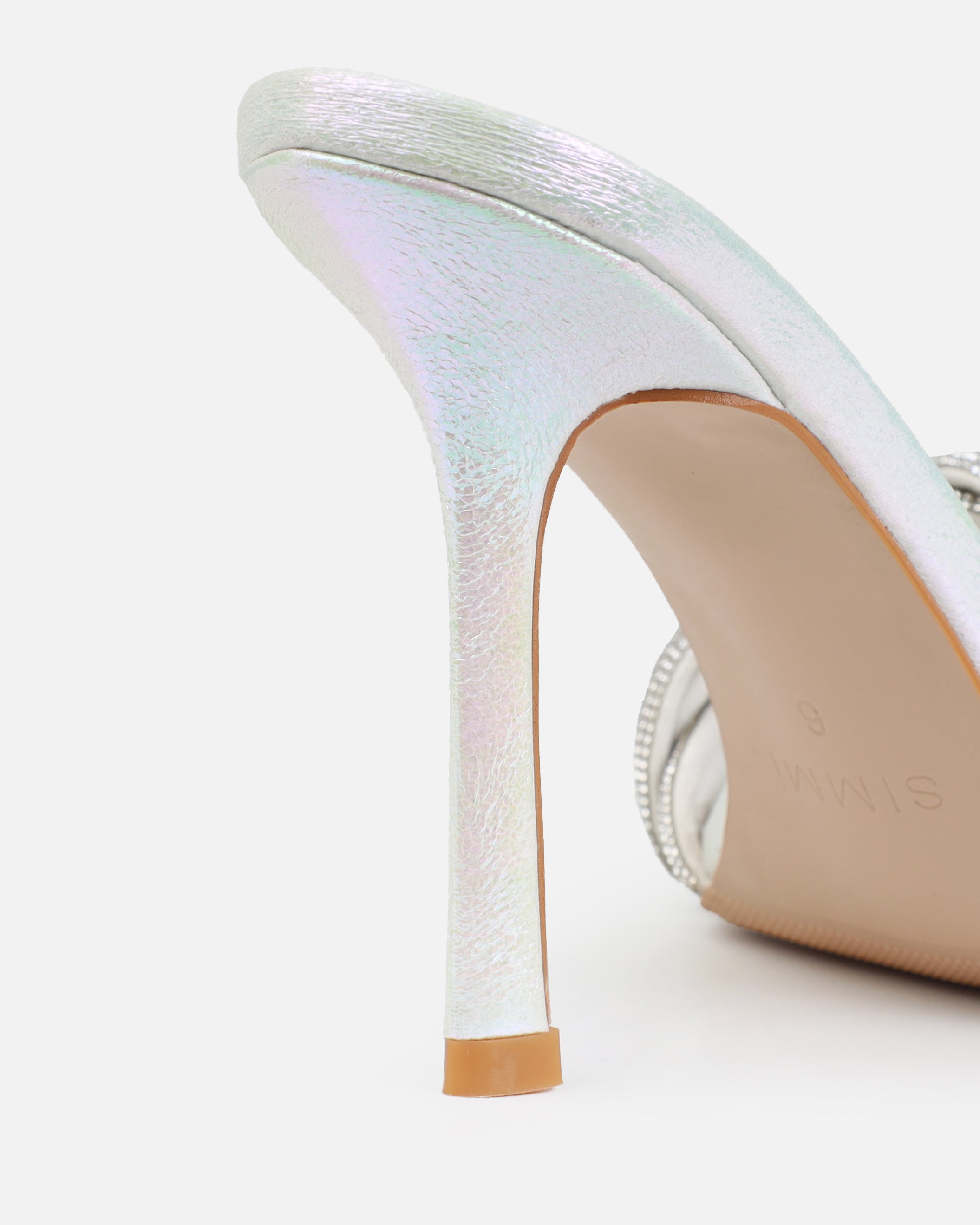 Juno White Iridescent Diamante Mules | SIMMI London