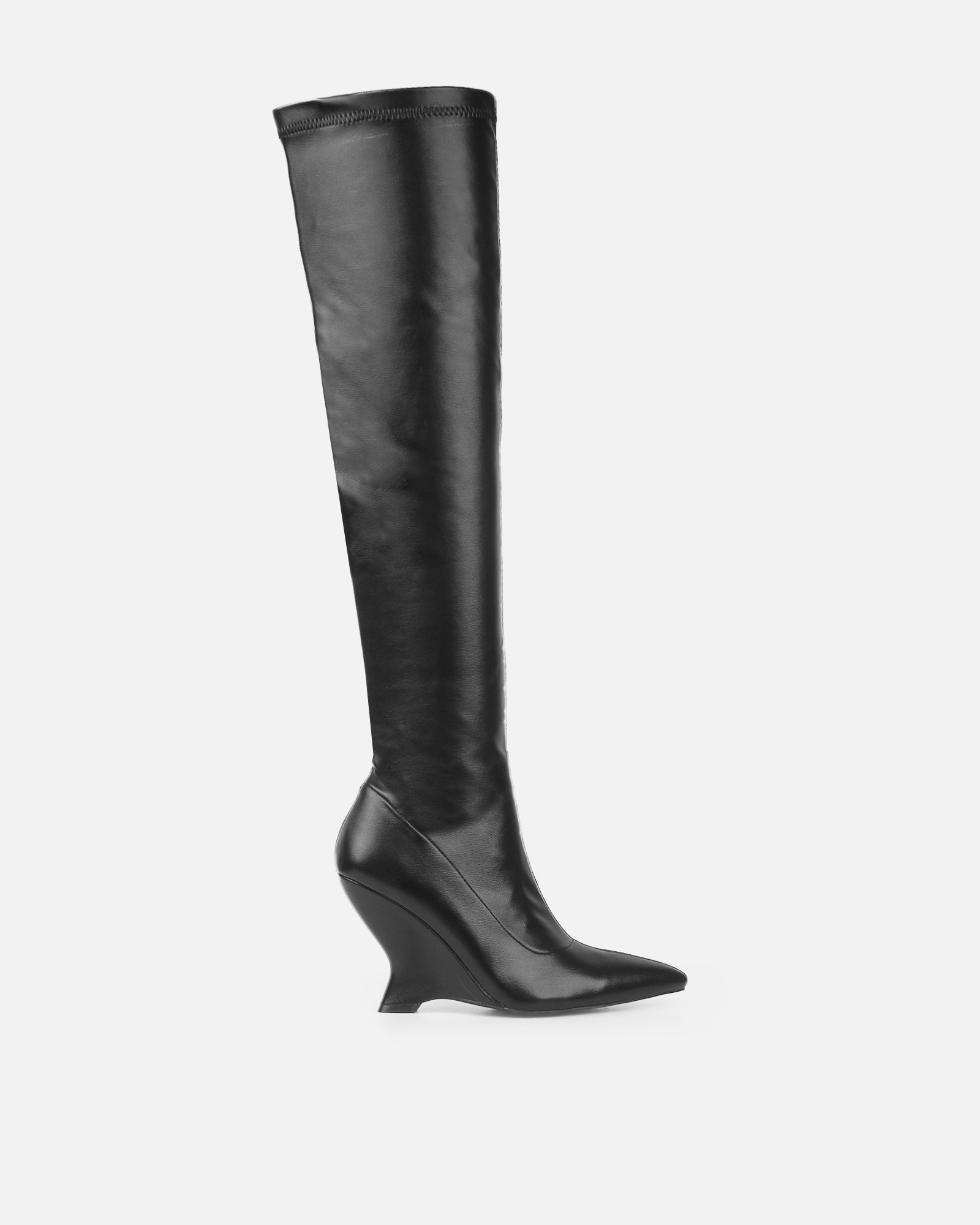 Kadeem Black Wedge Over The Knee Boots | SIMMI London