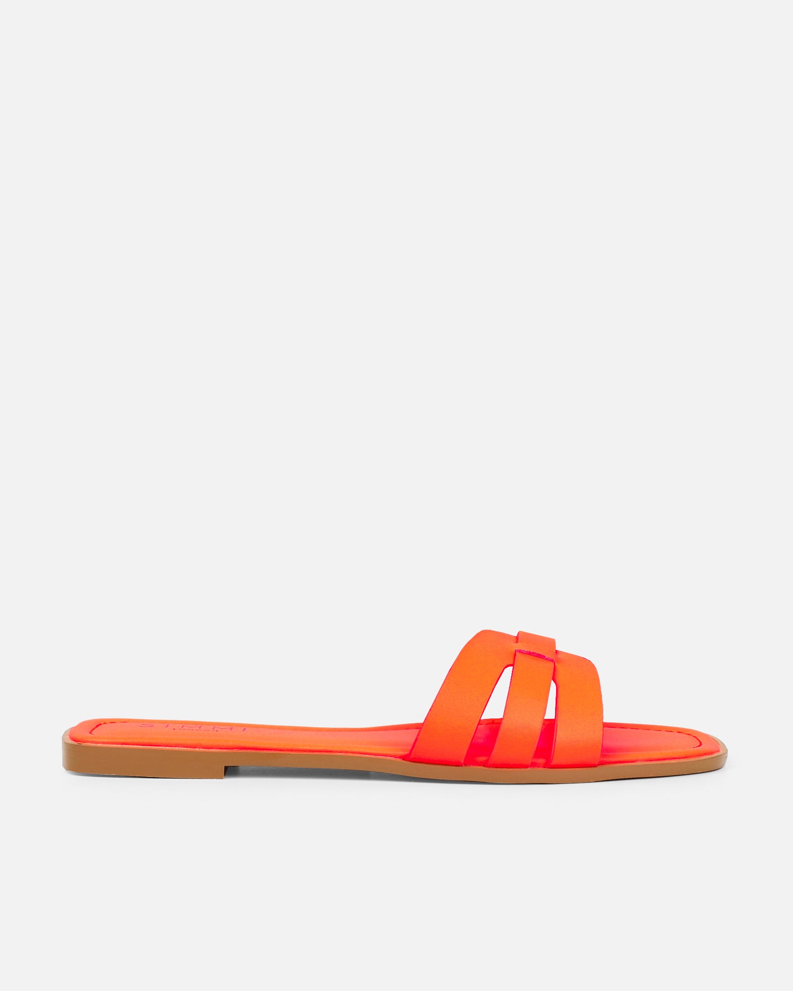 Jorja Bright Orange Slip On Flat Sandals | SIMMI London