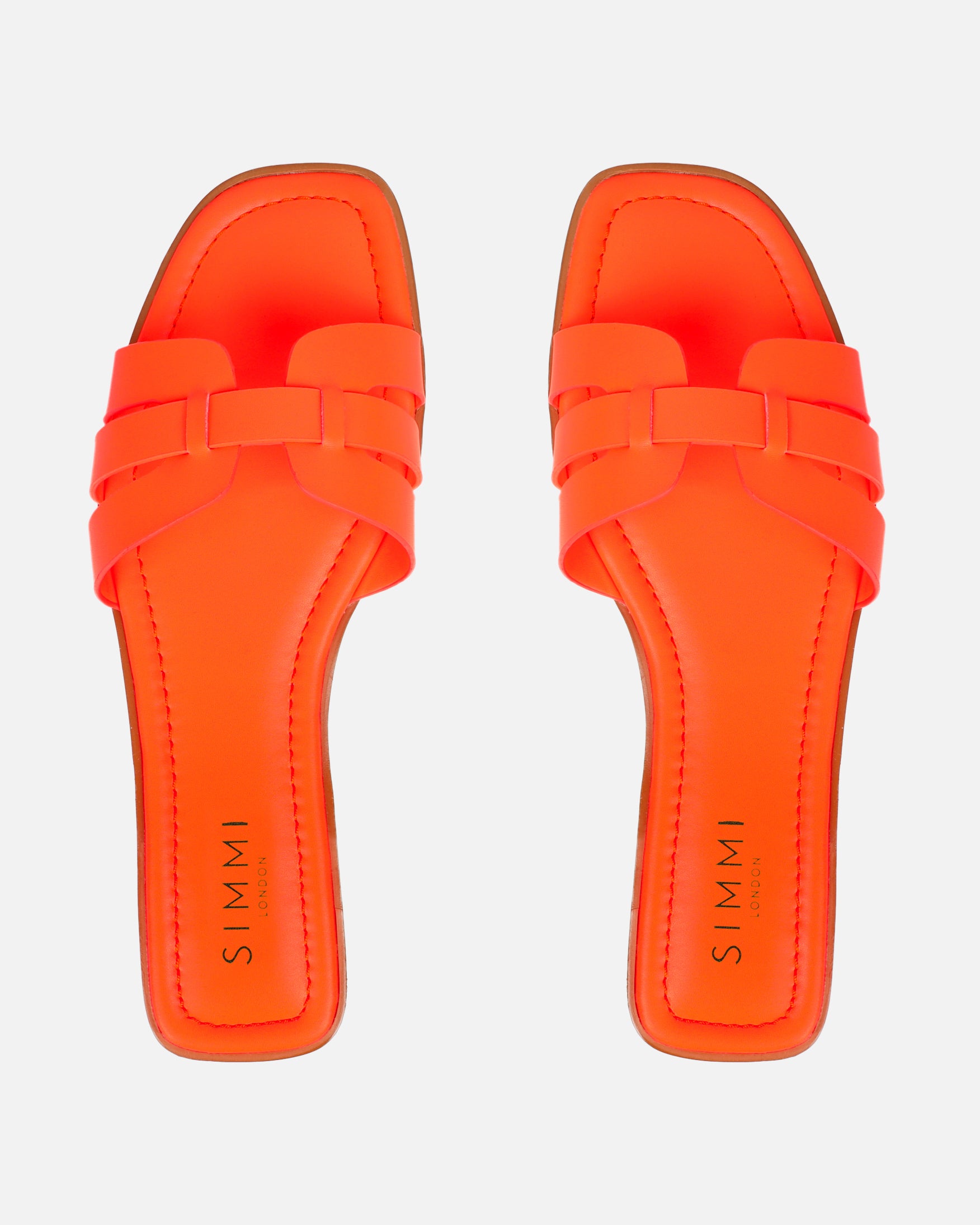 Jorja Bright Orange Slip On Flat Sandals | SIMMI London