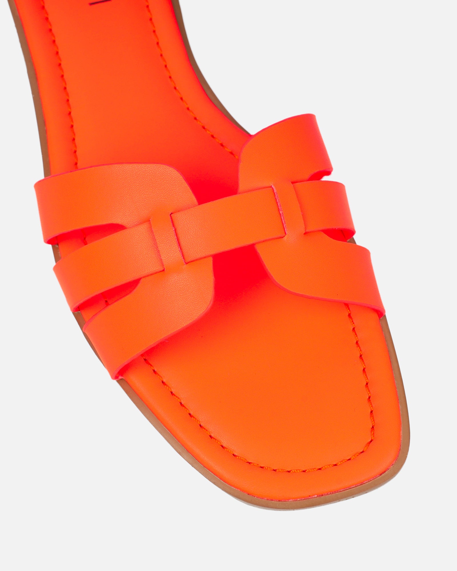Jorja Bright Orange Slip On Flat Sandals | SIMMI London