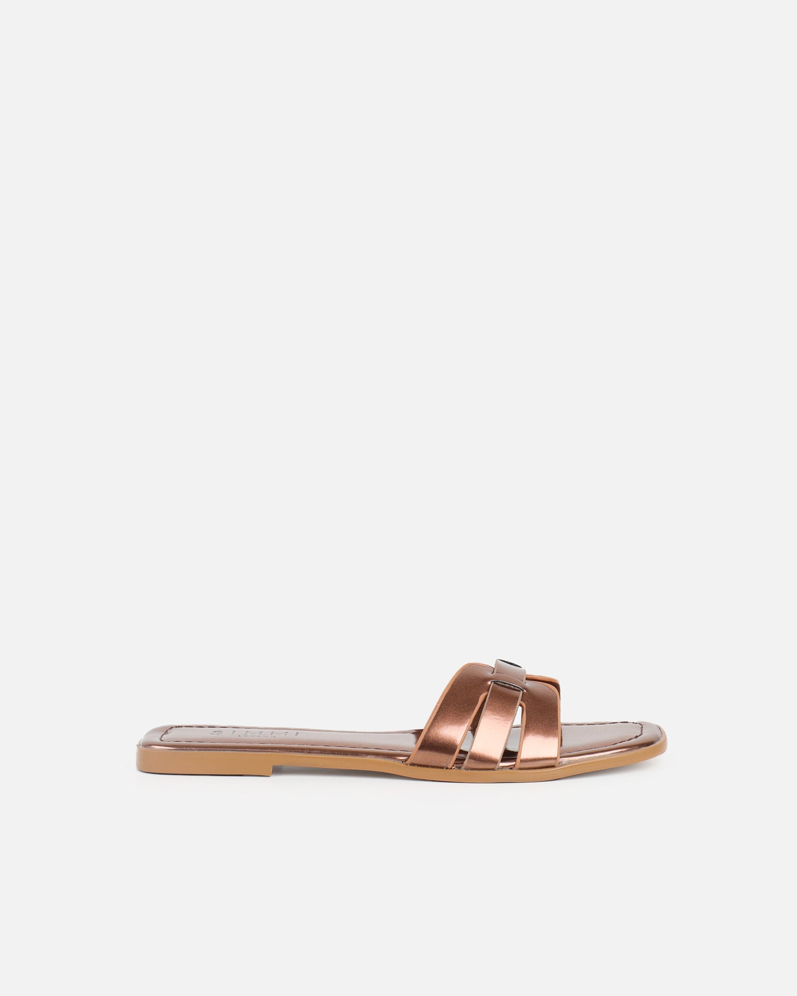 Jorja Bronze Metallic Slip On Flat Sandals | SIMMI London