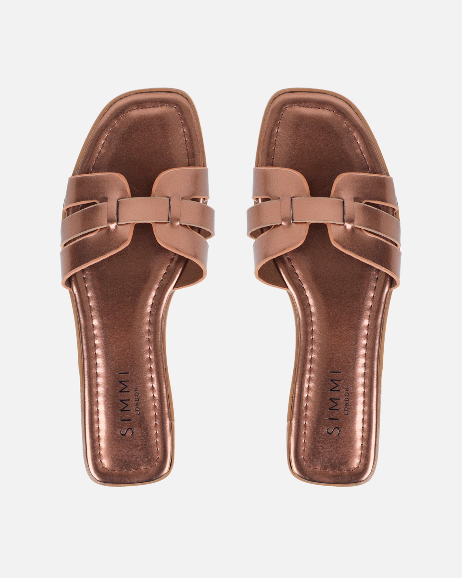 Jorja Bronze Metallic Slip On Flat Sandals | SIMMI London