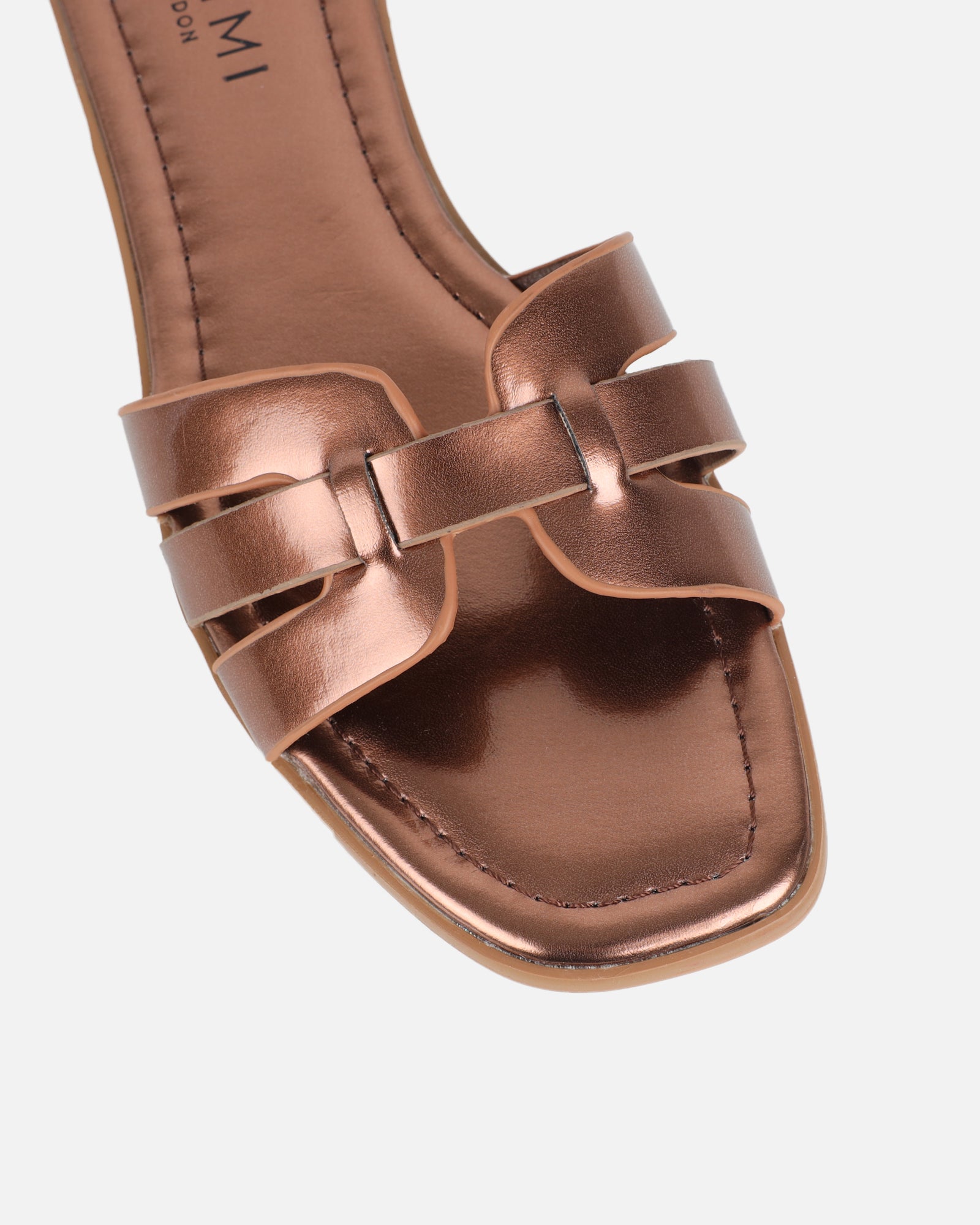 Jorja Bronze Metallic Slip On Flat Sandals | SIMMI London
