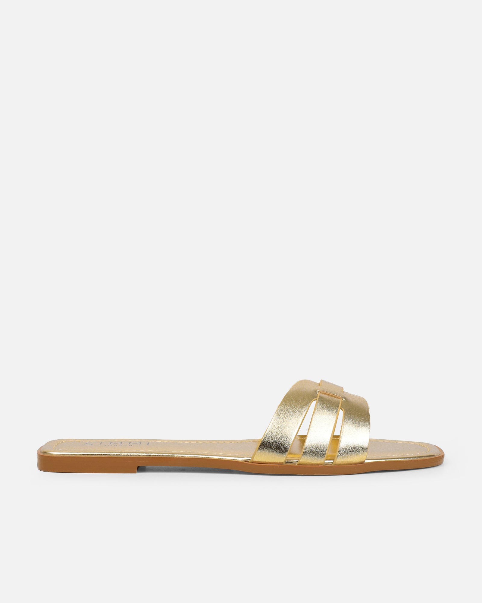 Jorja Gold Metallic Slip On Flat Sandals | SIMMI London