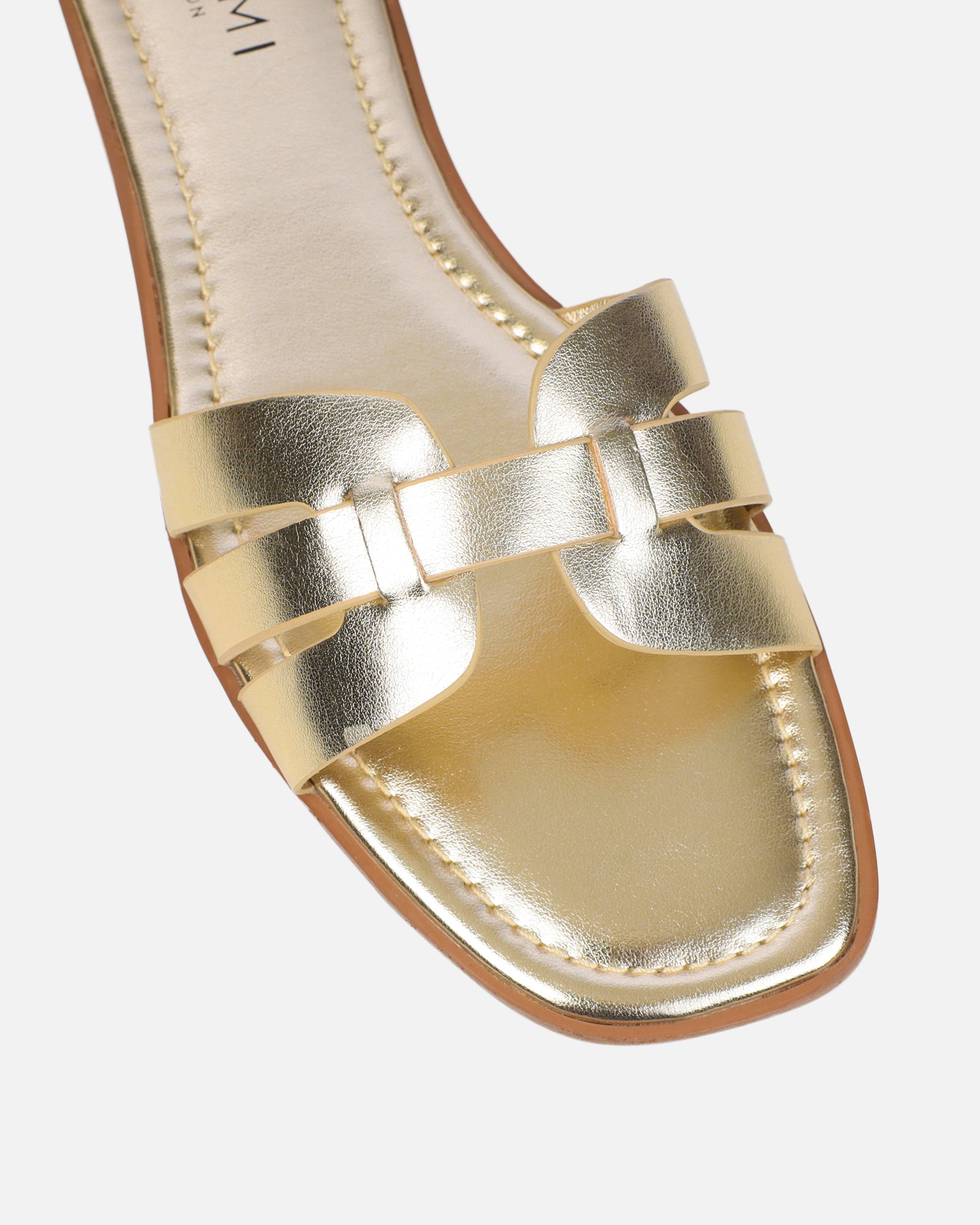 Jorja Gold Metallic Slip On Flat Sandals | SIMMI London
