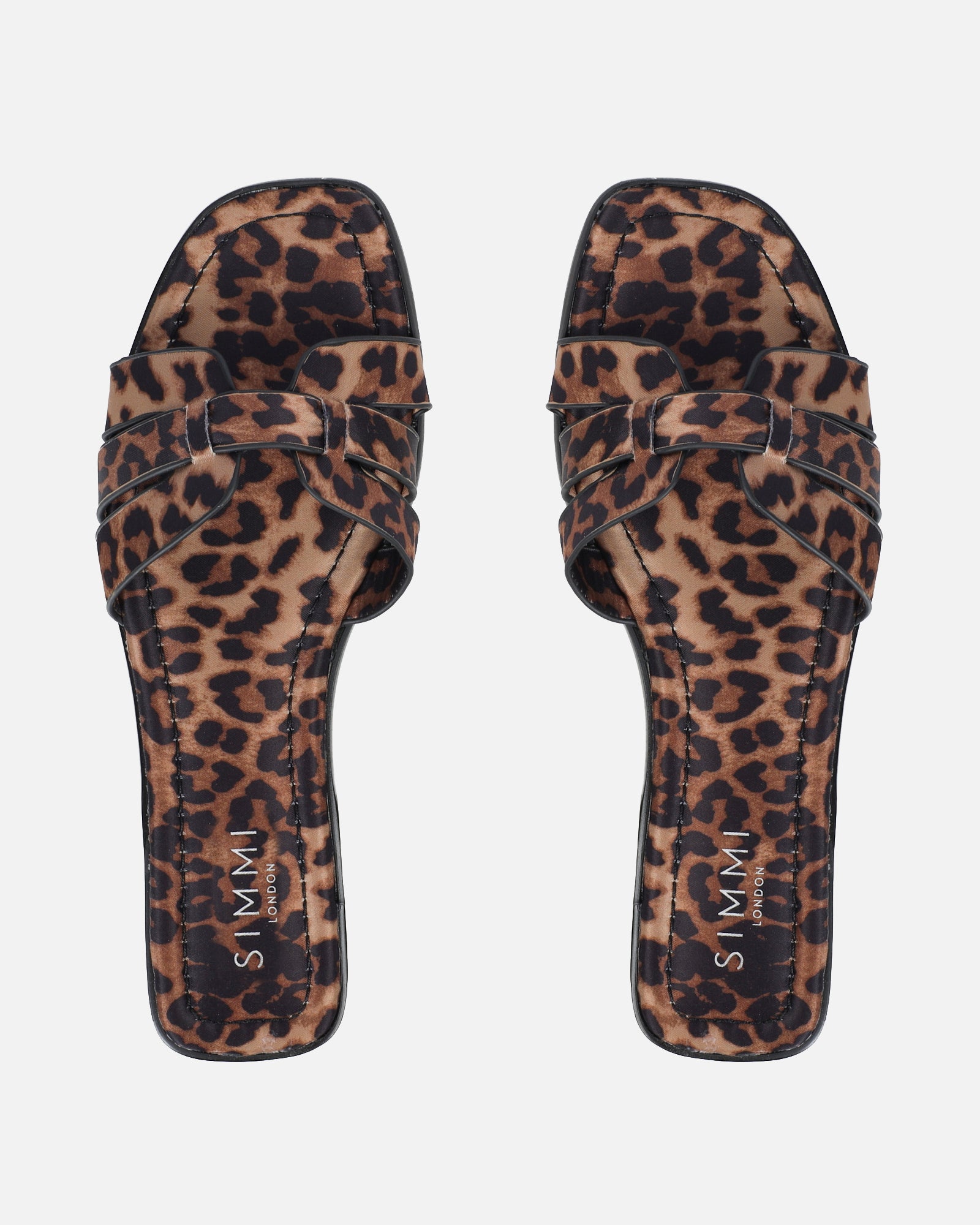 Jorja Leopard Satin Slip On Flat Sandals | SIMMI London