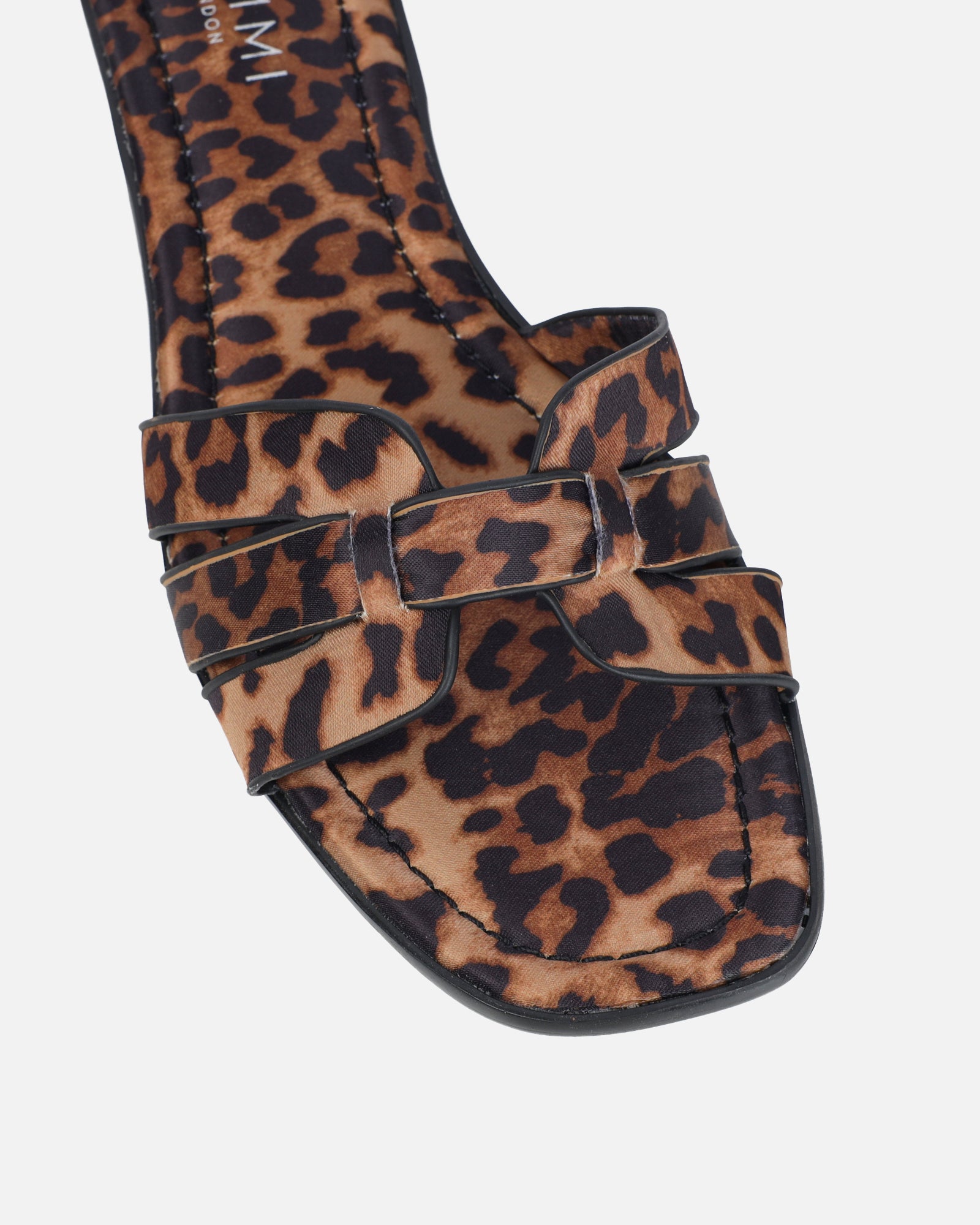Jorja Leopard Satin Slip On Flat Sandals | SIMMI London