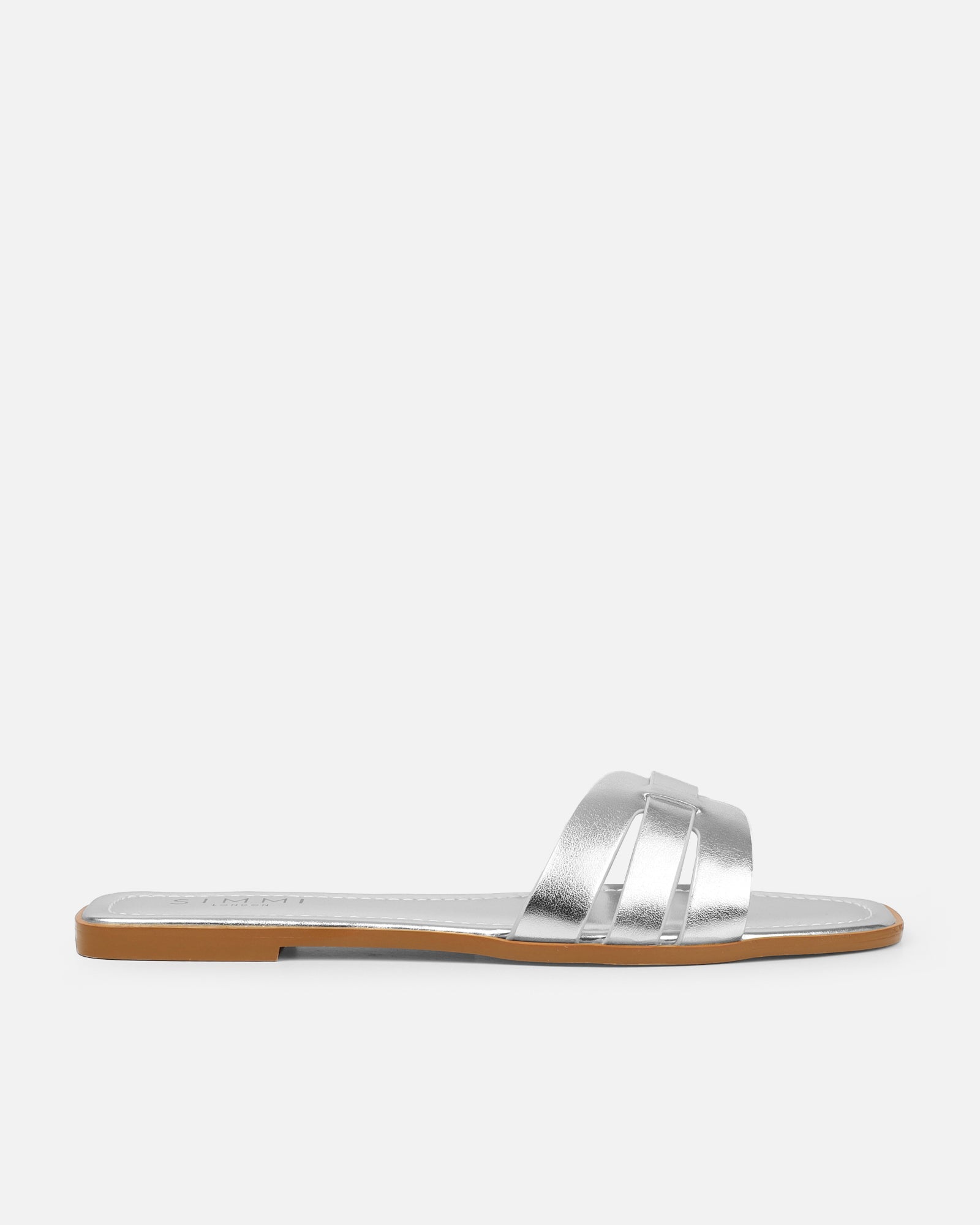 Jorja Silver Metallic Slip On Flat Sandals | SIMMI London