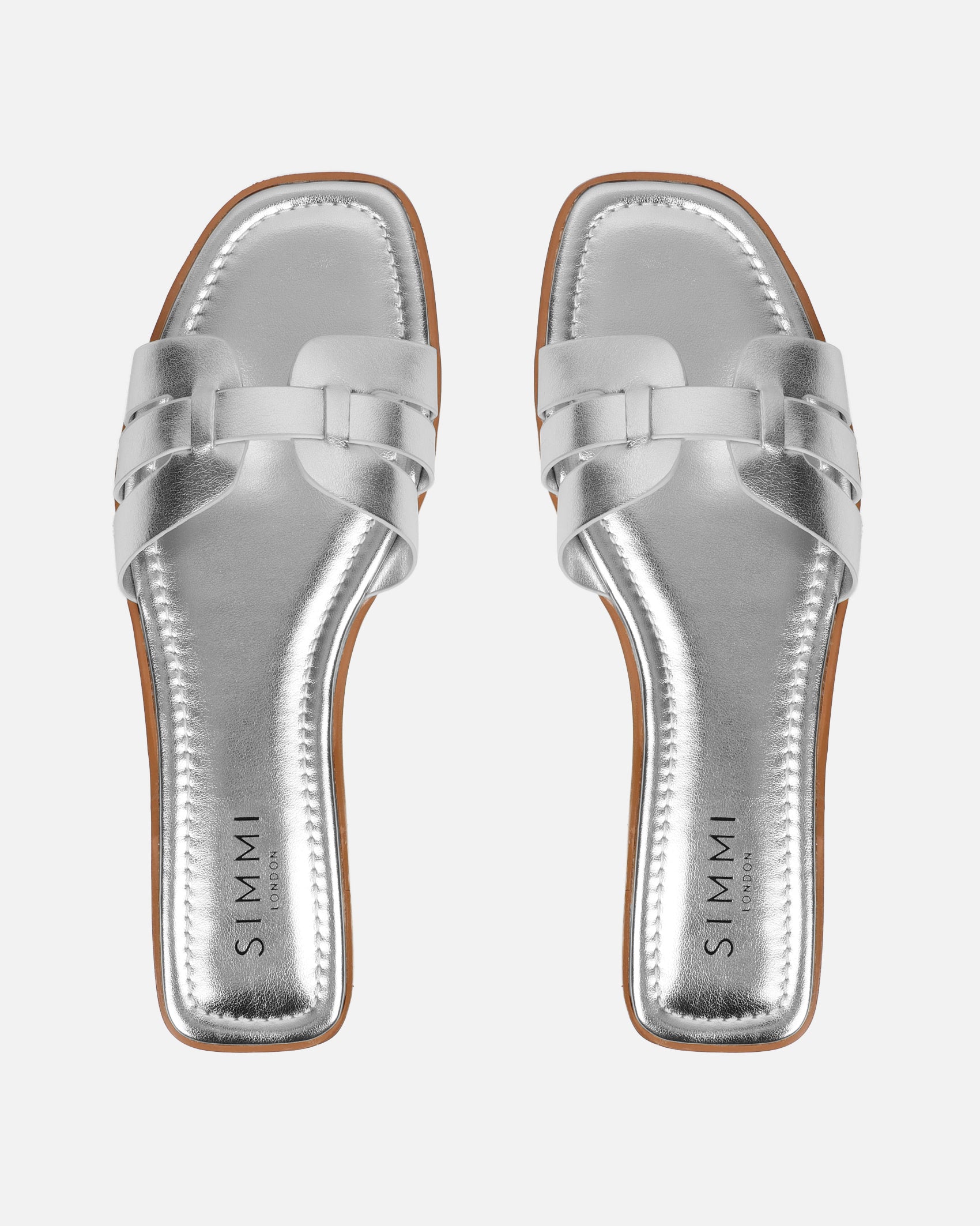 Jorja Silver Metallic Slip On Flat Sandals | SIMMI London