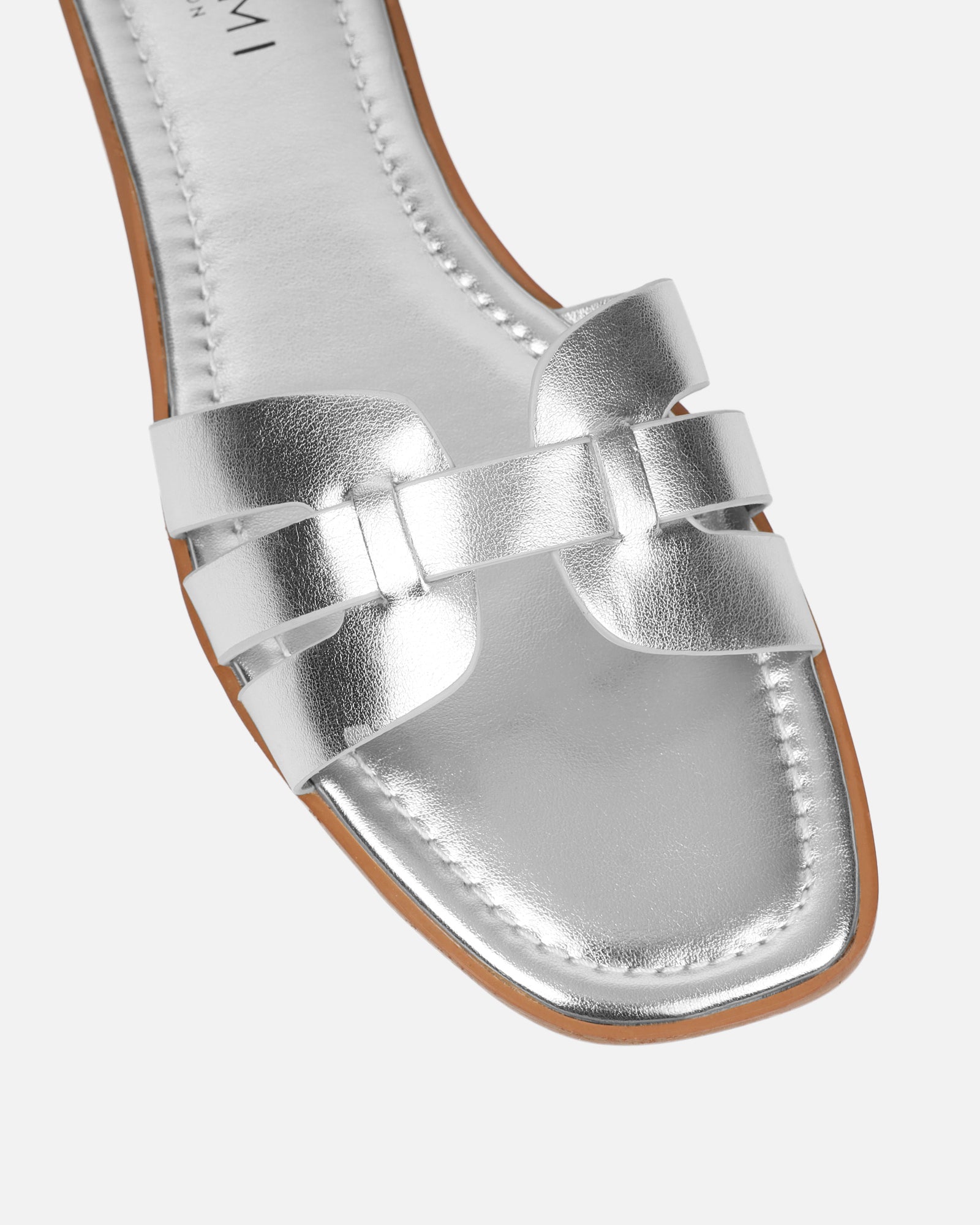 Jorja Silver Metallic Slip On Flat Sandals | SIMMI London
