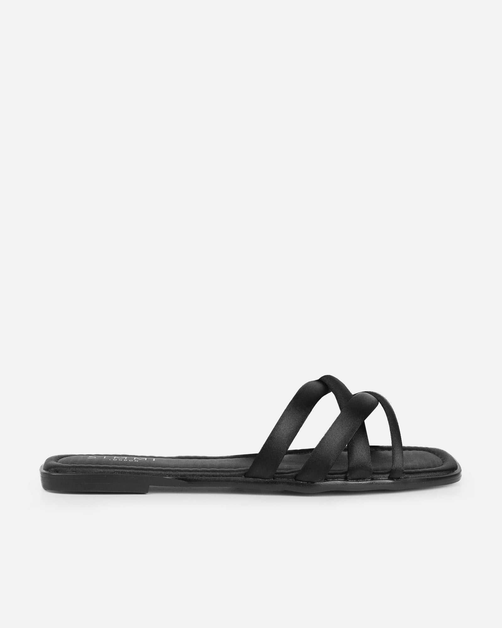 Kina Black Satin Padded Slip On Flat Sandals  | SIMMI London