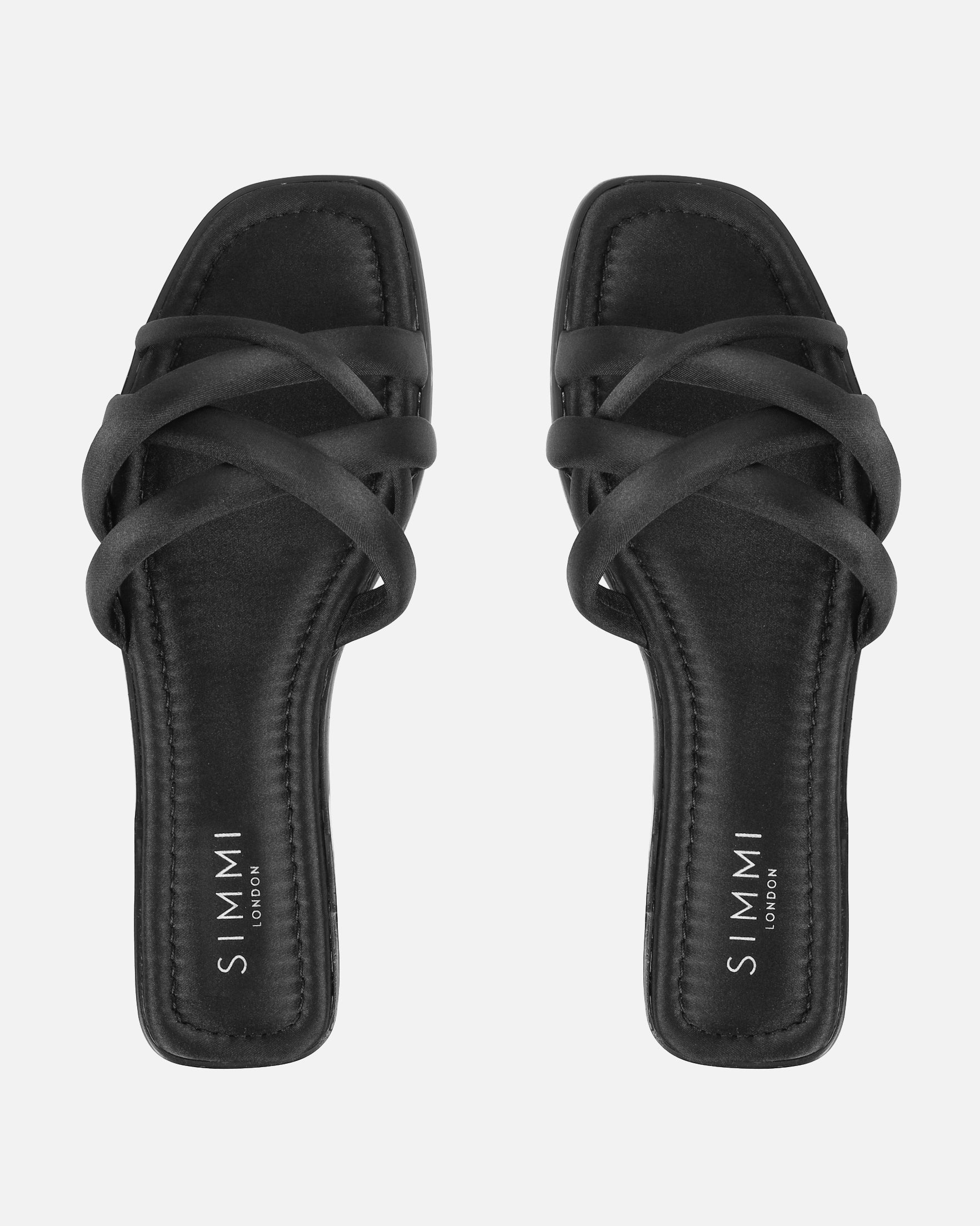 Kina Black Satin Padded Slip On Flat Sandals | SIMMI London