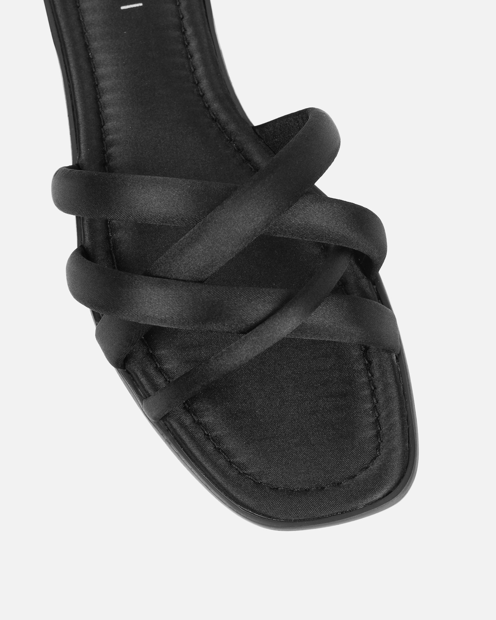 Kina Black Satin Padded Slip On Flat Sandals | SIMMI London