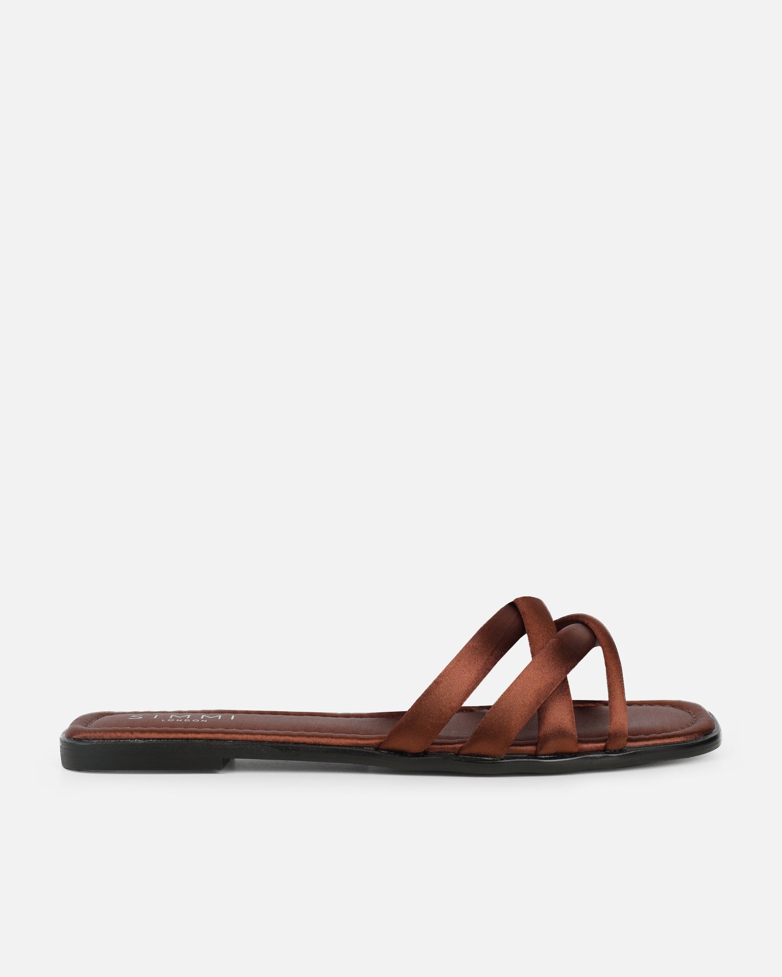 Kina brown satin padded slip on flat sandals | SIMMI London