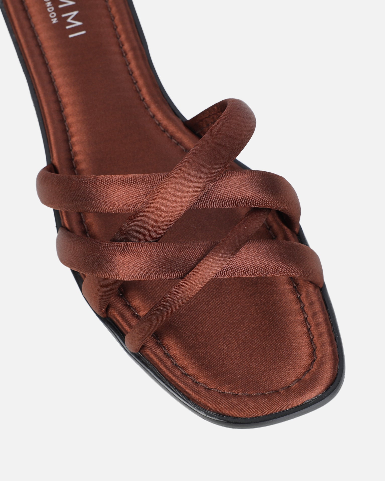 Kina brown satin padded slip on flat sandals | SIMMI London