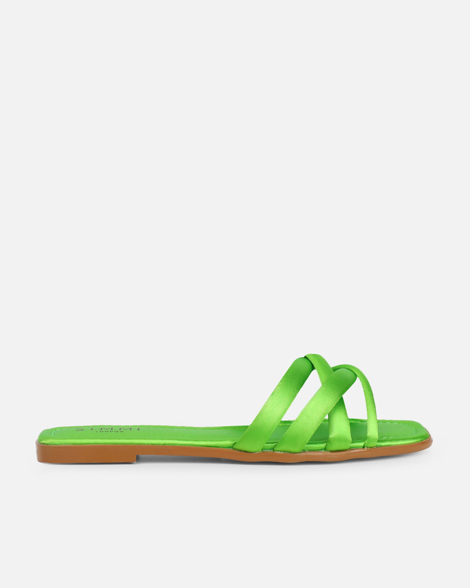 Kina Green Satin Padded Slip On Flat Sandals | SIMMI London