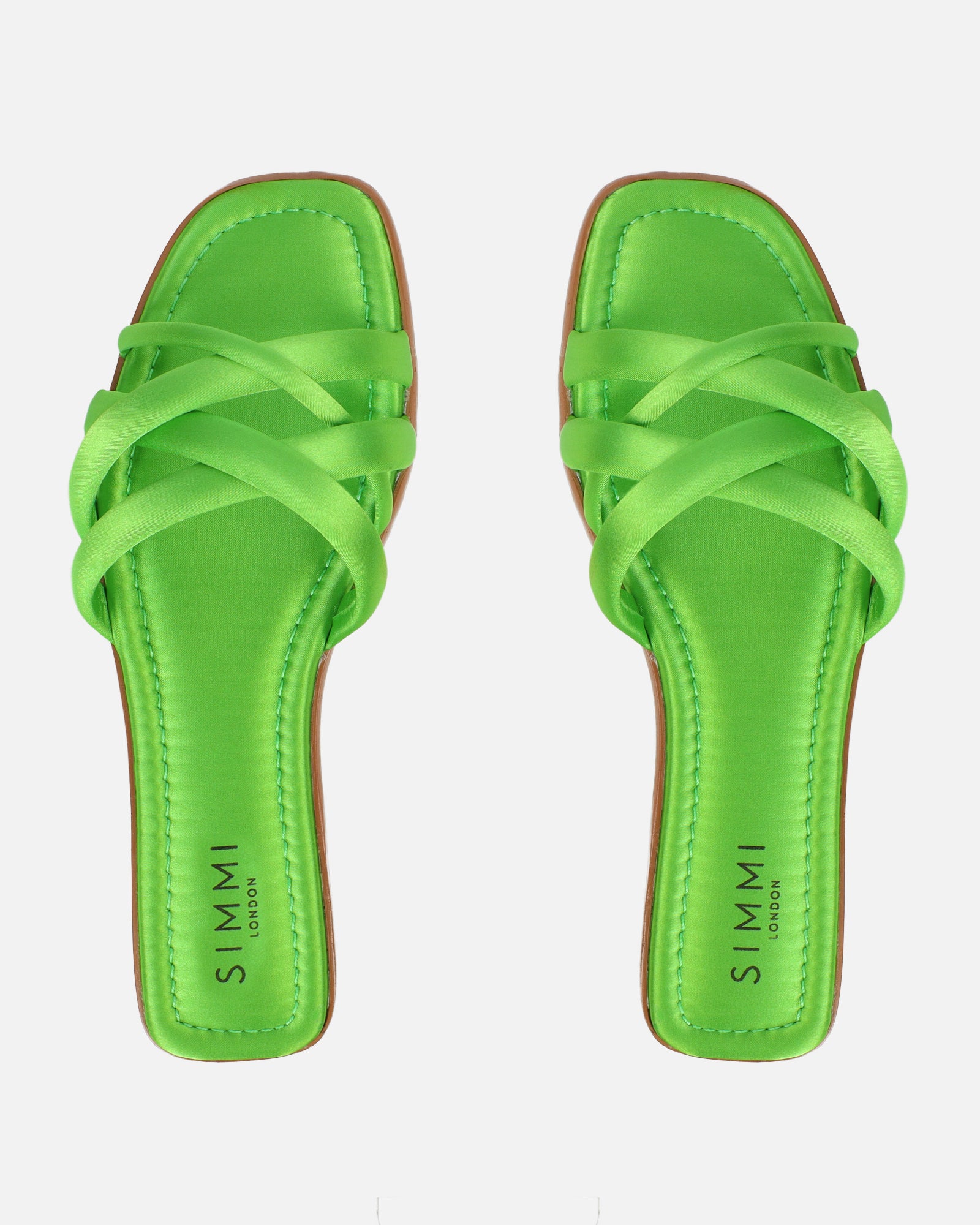 Kina Green Satin Padded Slip On Flat Sandals | SIMMI London
