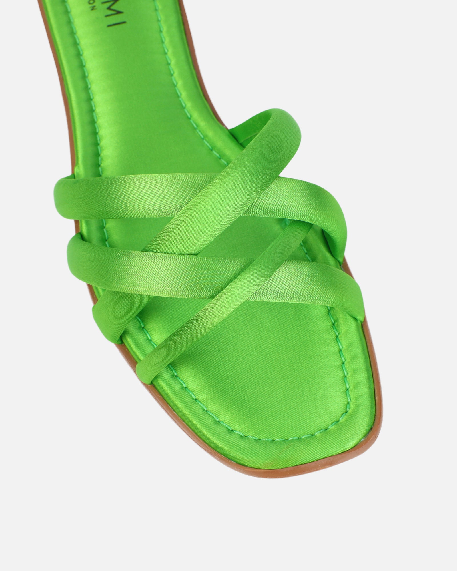 Kina Green Satin Padded Slip On Flat Sandals | SIMMI London