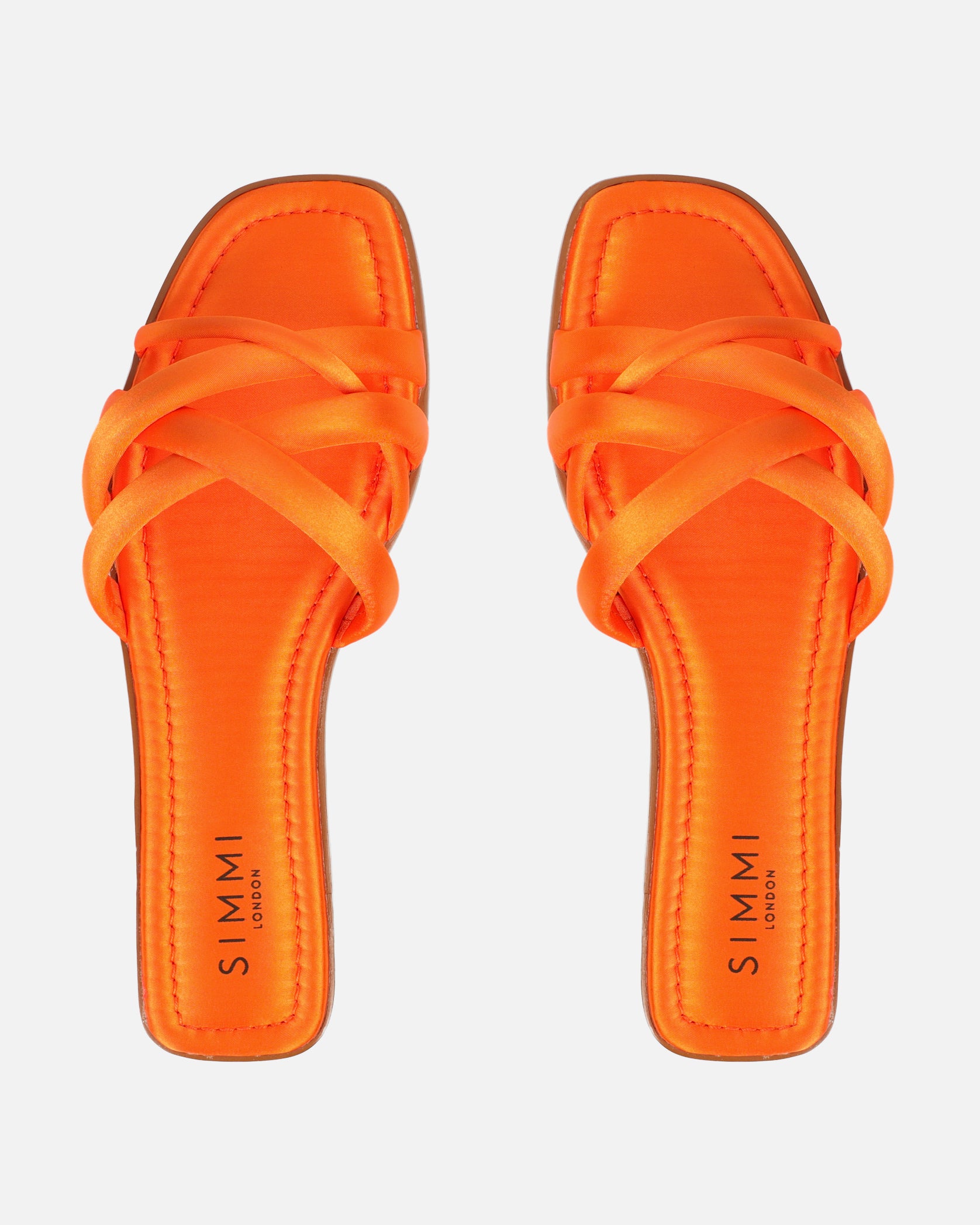 Kina Orange Satin Padded Slip On Flat Sandals | SIMMI London