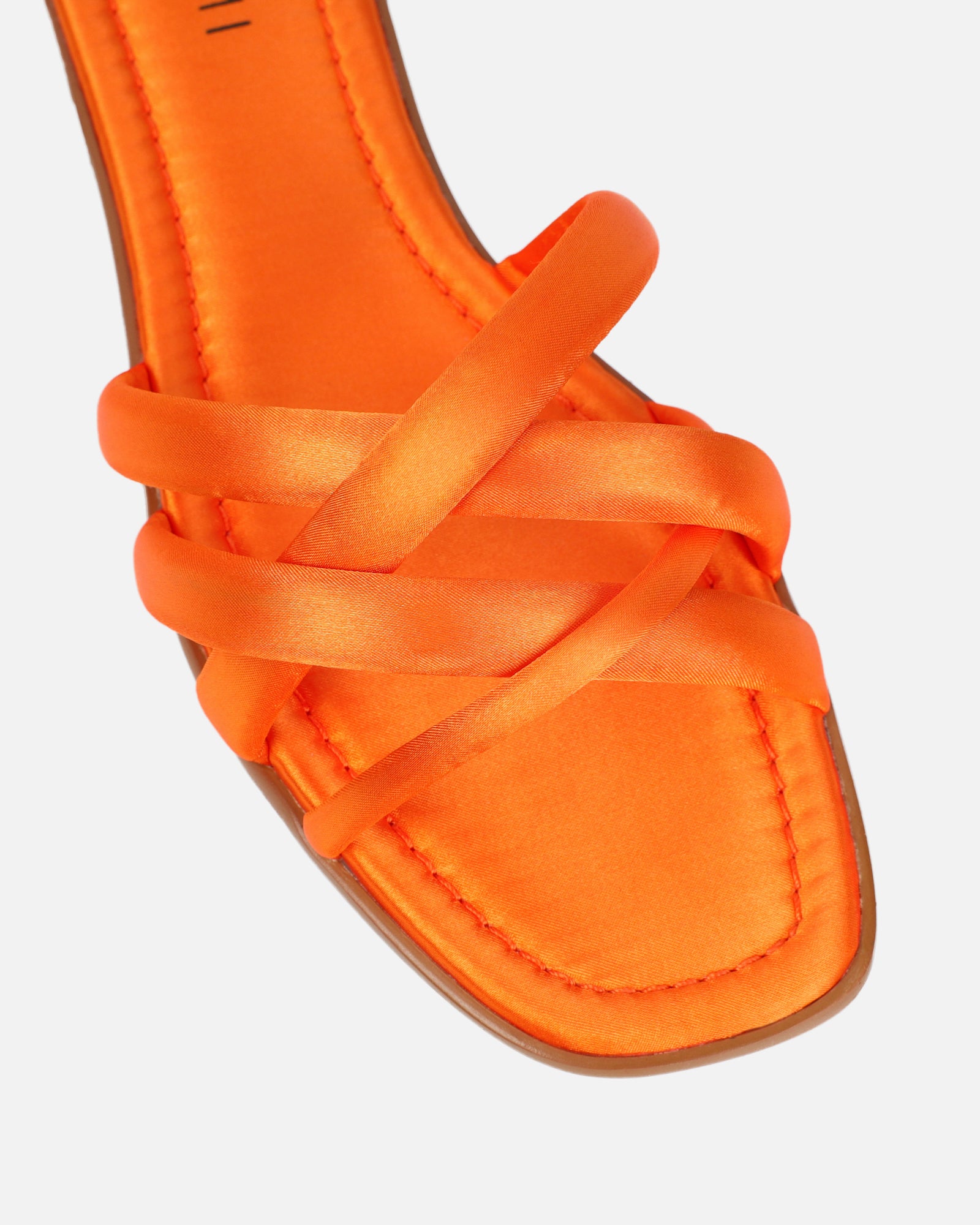 Kina Orange Satin Padded Slip On Flat Sandals | SIMMI London