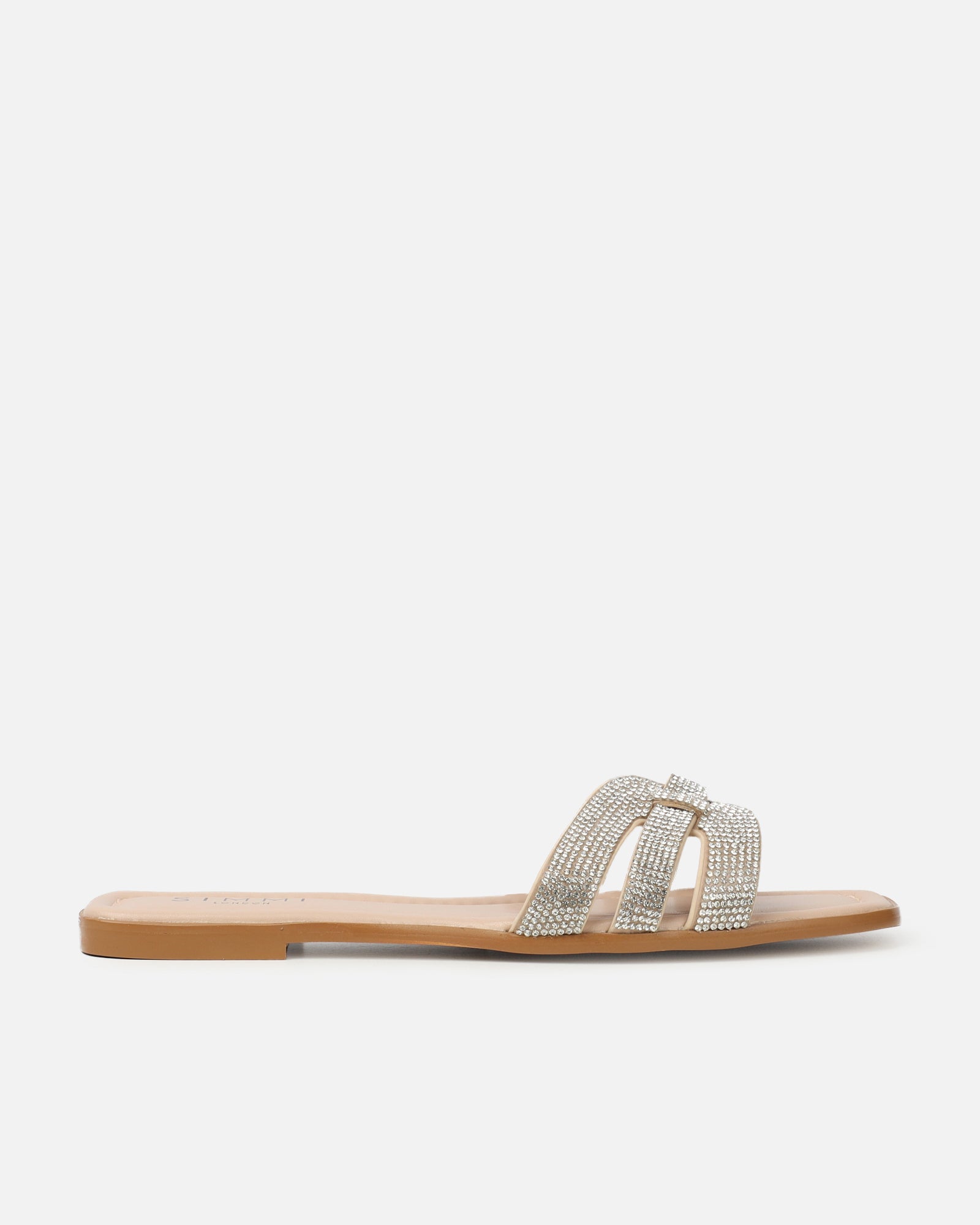 Jorji Nude Diamante Slip On Flat Sandals | SIMMI London