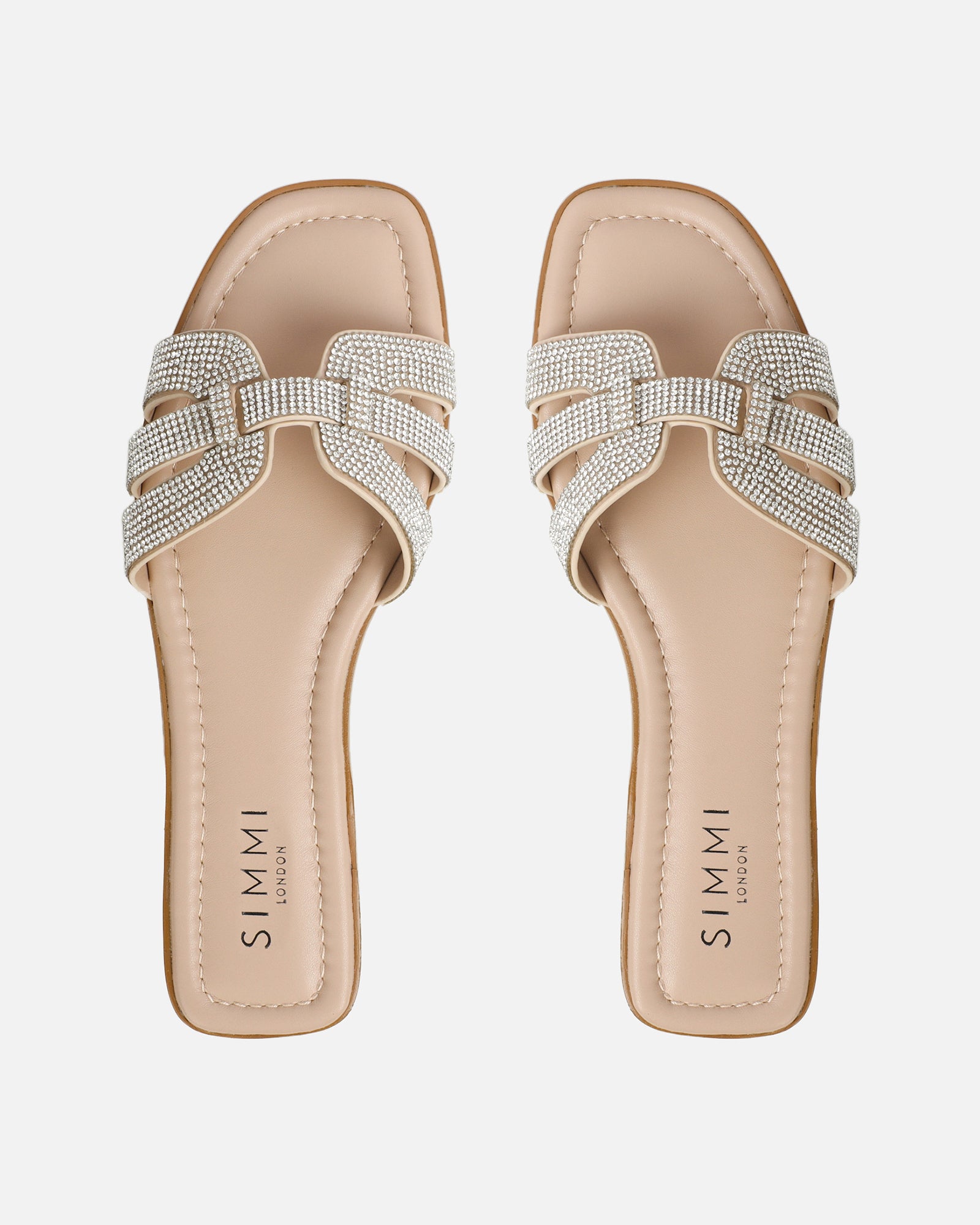 Jorji Nude Diamante Slip On Flat Sandals | SIMMI London