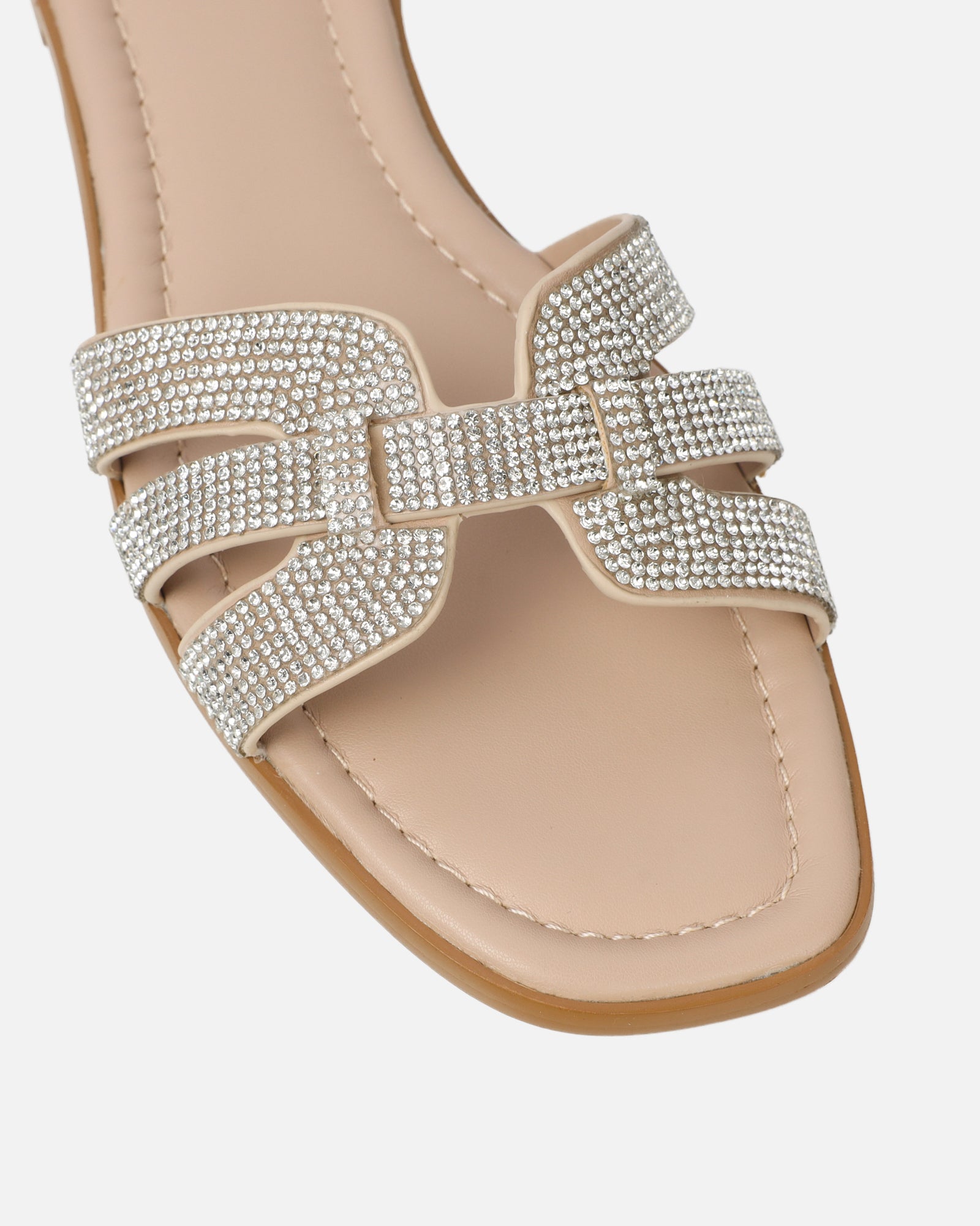 Jorji Nude Diamante Slip On Flat Sandals | SIMMI London