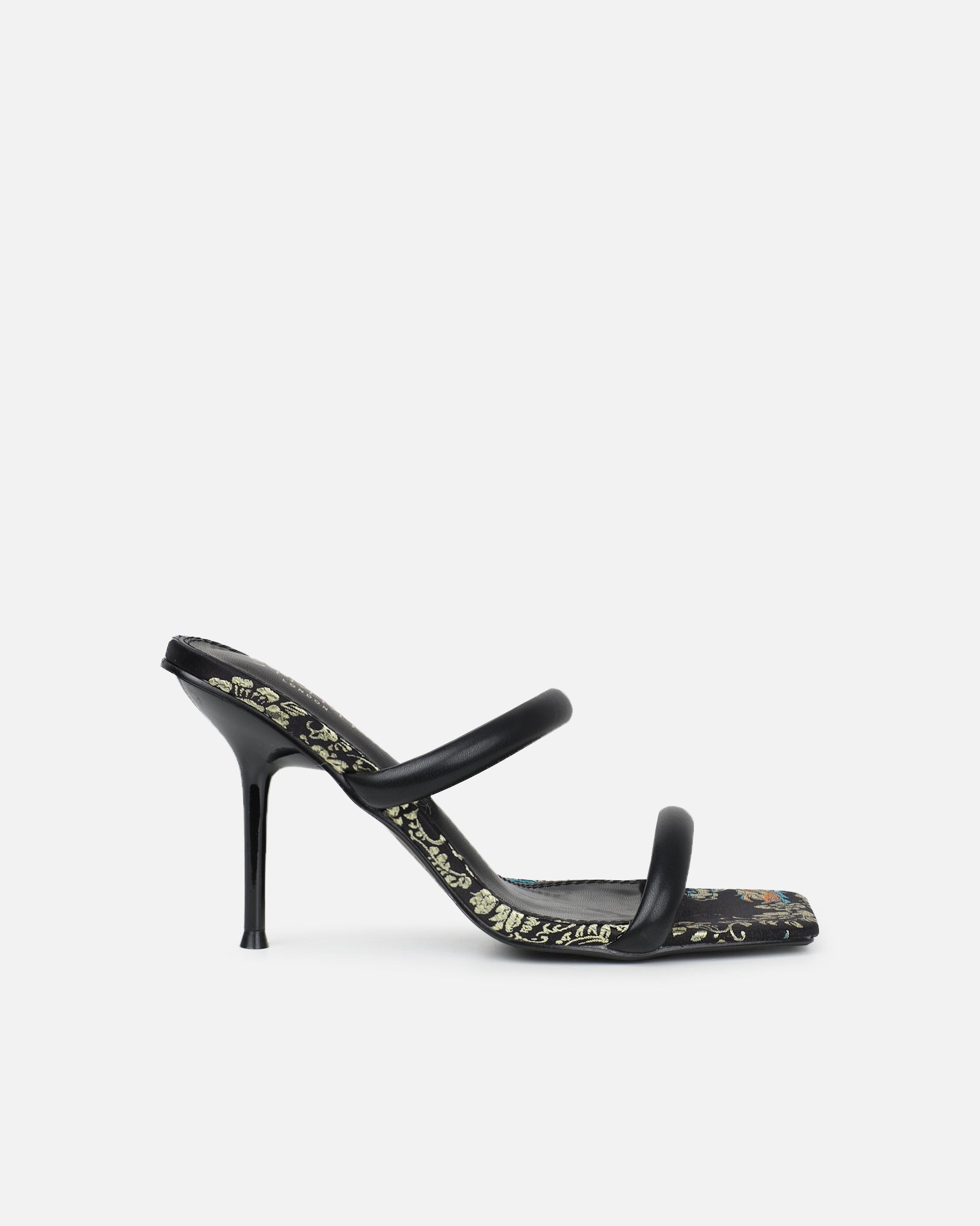 Kaeli black printed heeled sandals | SIMMI London