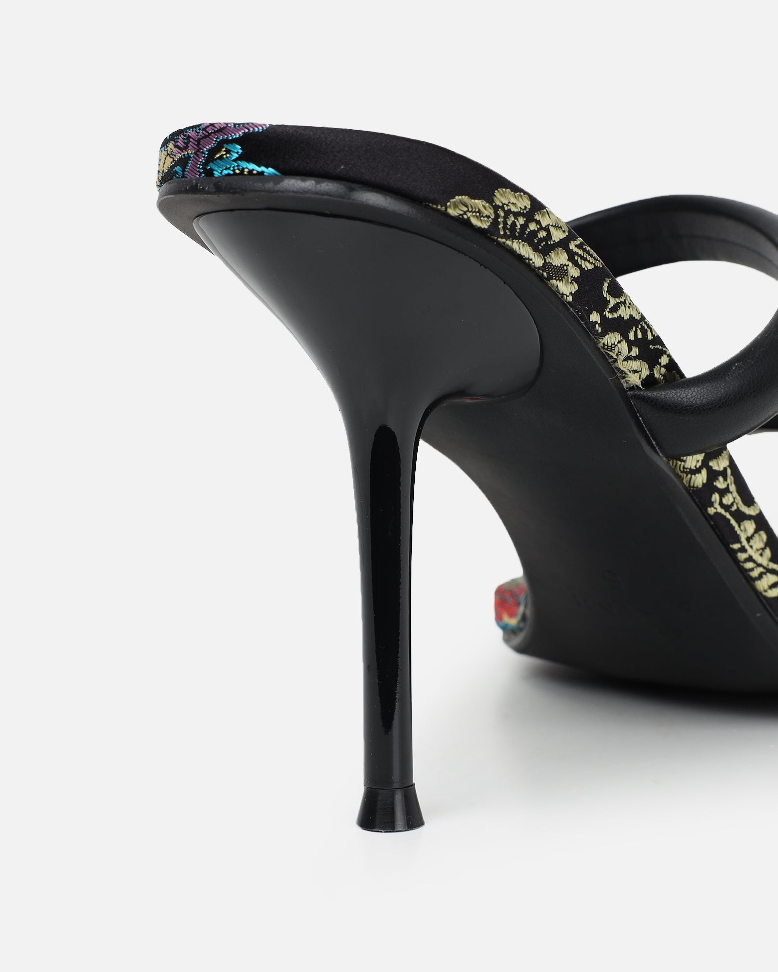 Kaeli black printed heeled sandals | SIMMI London