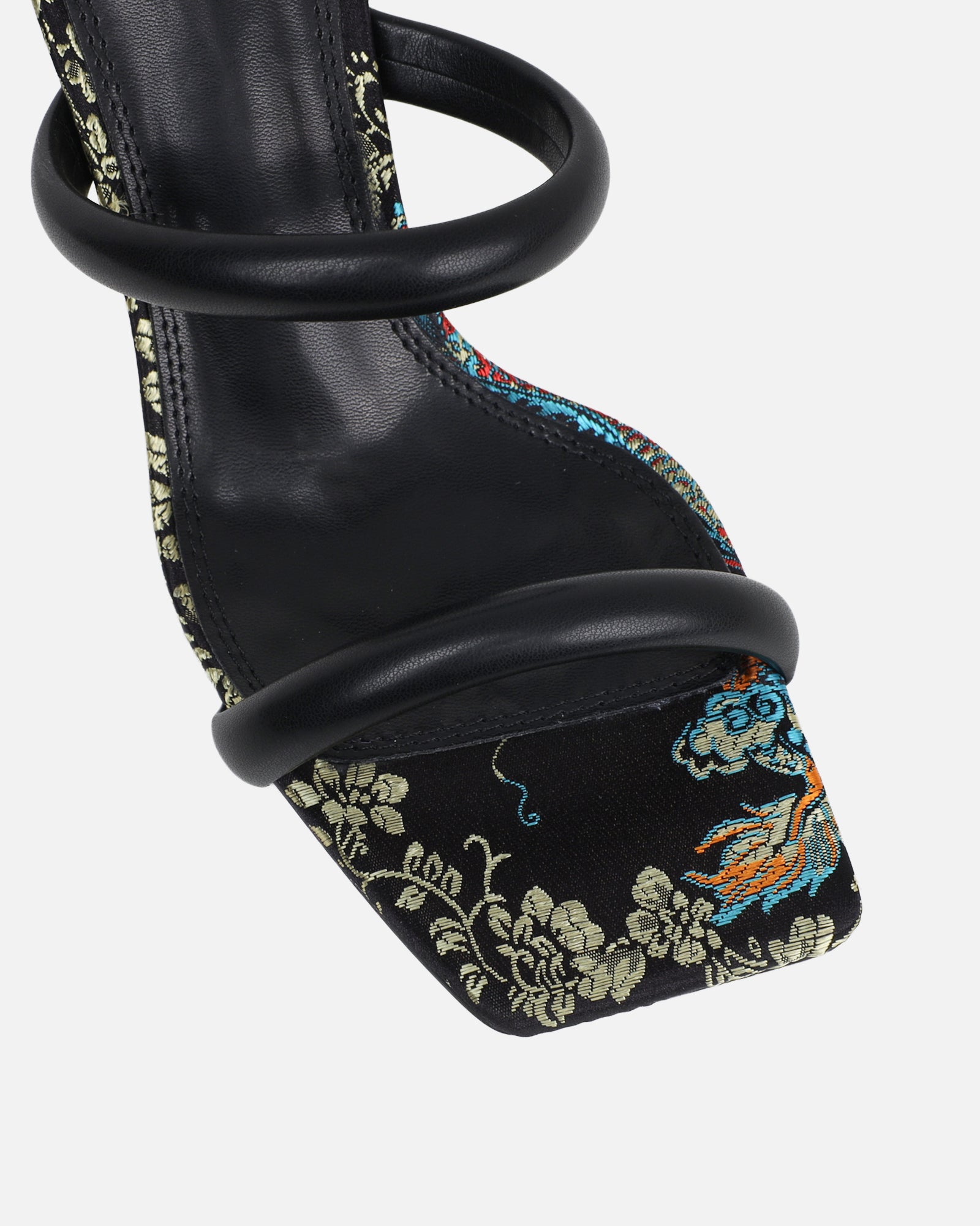Kaeli black printed heeled sandals | SIMMI London