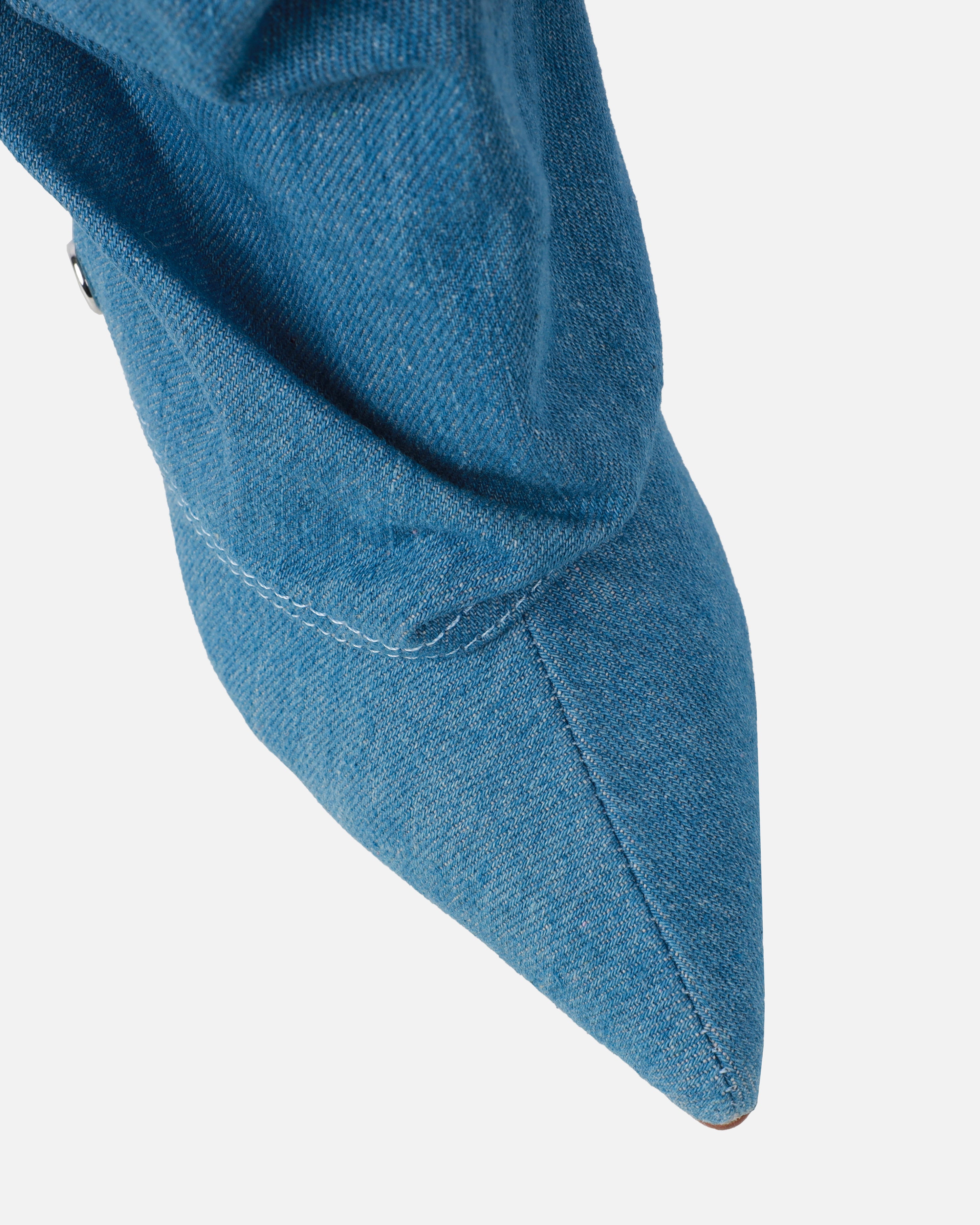 Kaii Blue Denim Popper Detail Knee Boots | SIMMI London