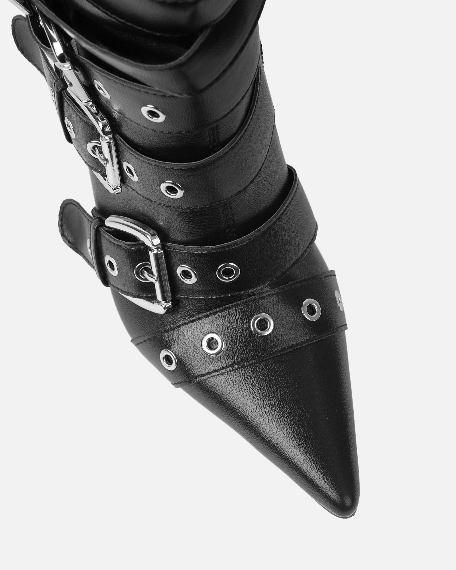 Lucian Black Strappy Buckle Stiletto Boots | SIMMI London