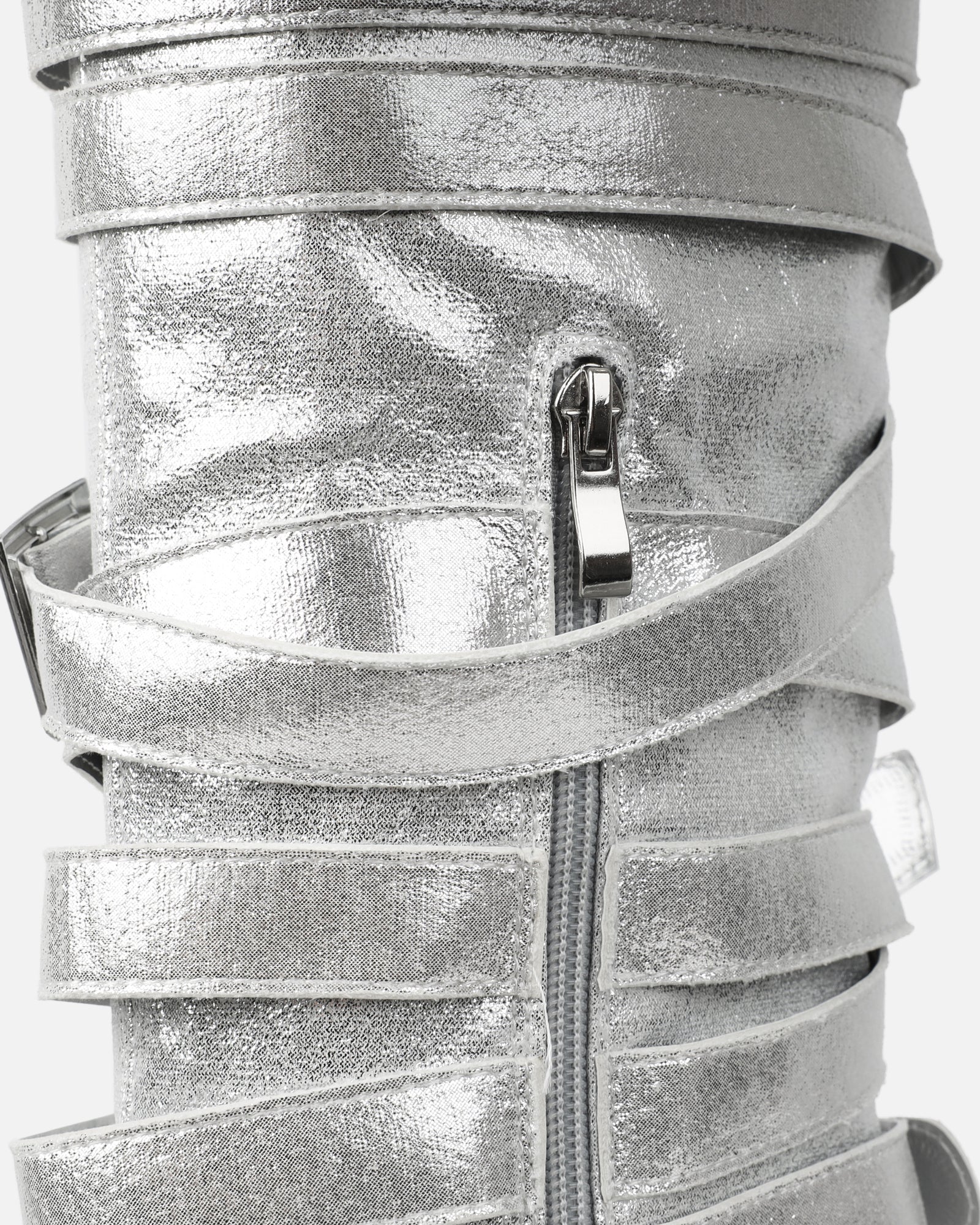 Lucian Silver Glitter Strappy Buckle Stiletto Boots | SIMMI London