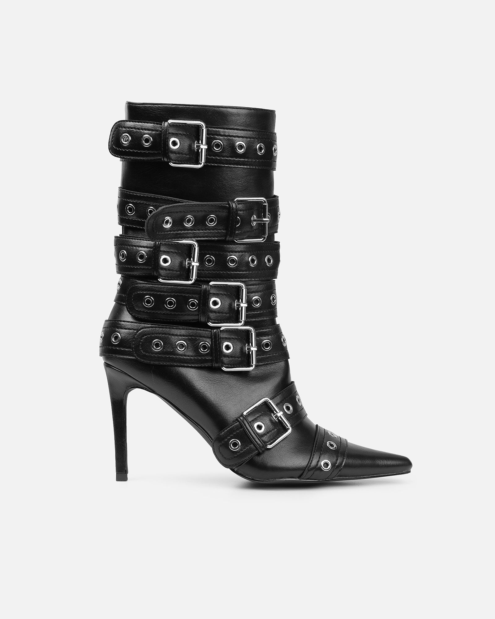 Keagon Black Multi Buckle Heeled Boots | SIMMI London