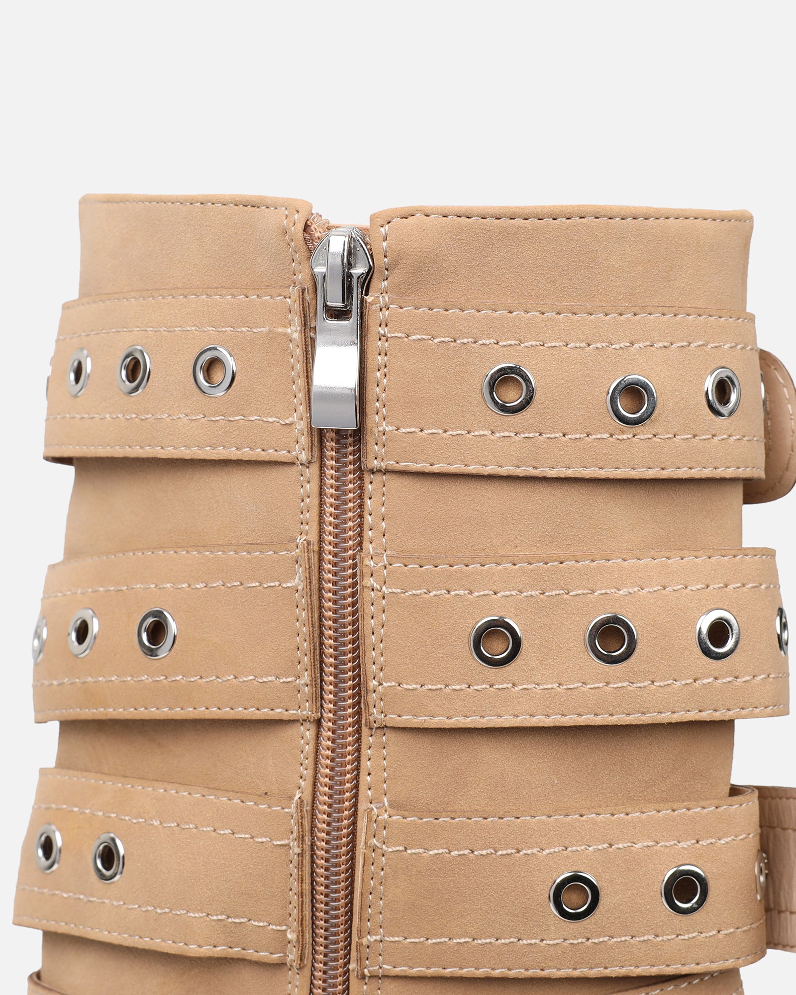 Keagon Camel Nubuck Multi Buckle Heeled Boots | SIMMI London