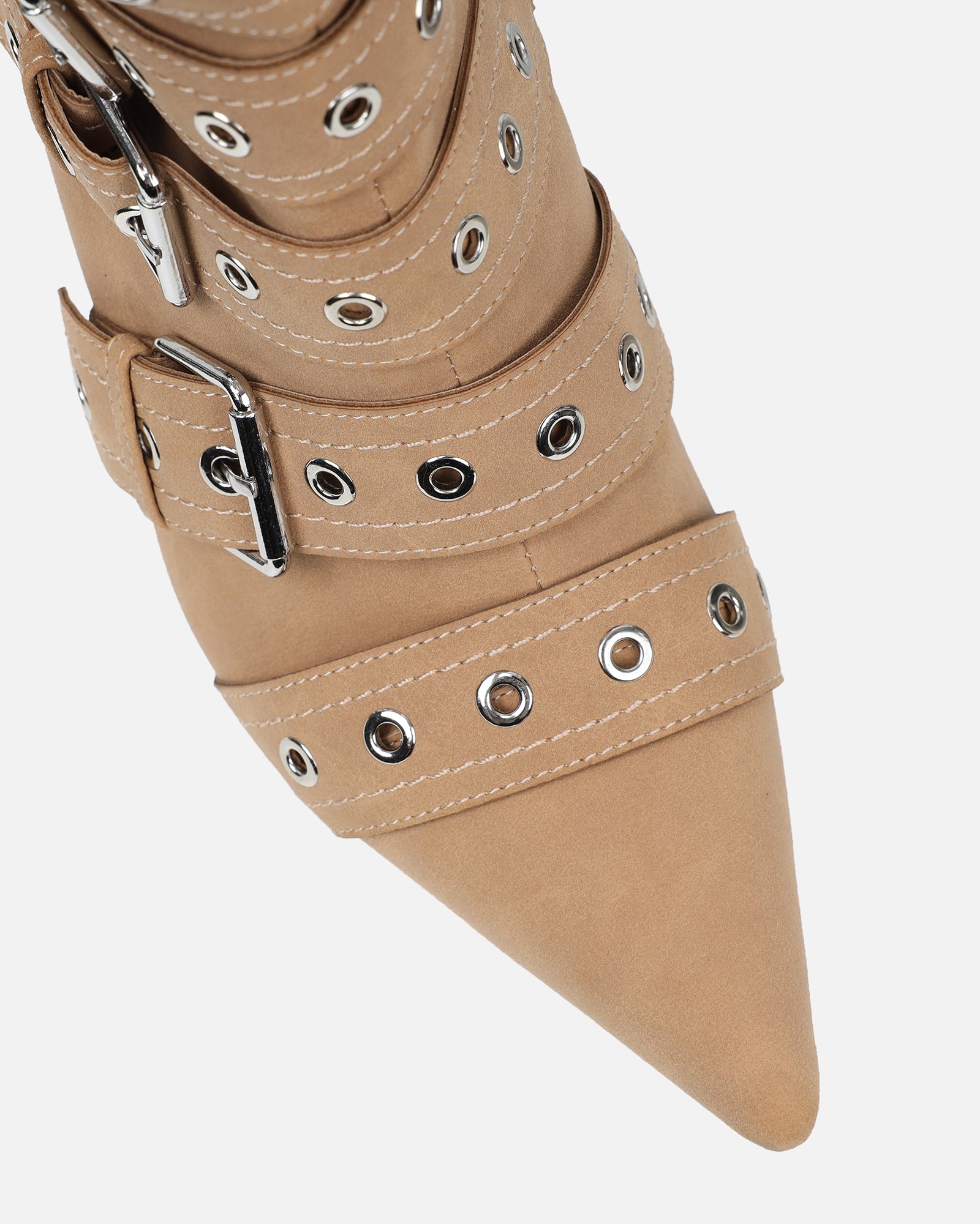 Keagon Camel Nubuck Multi Buckle Heeled Boots | SIMMI London