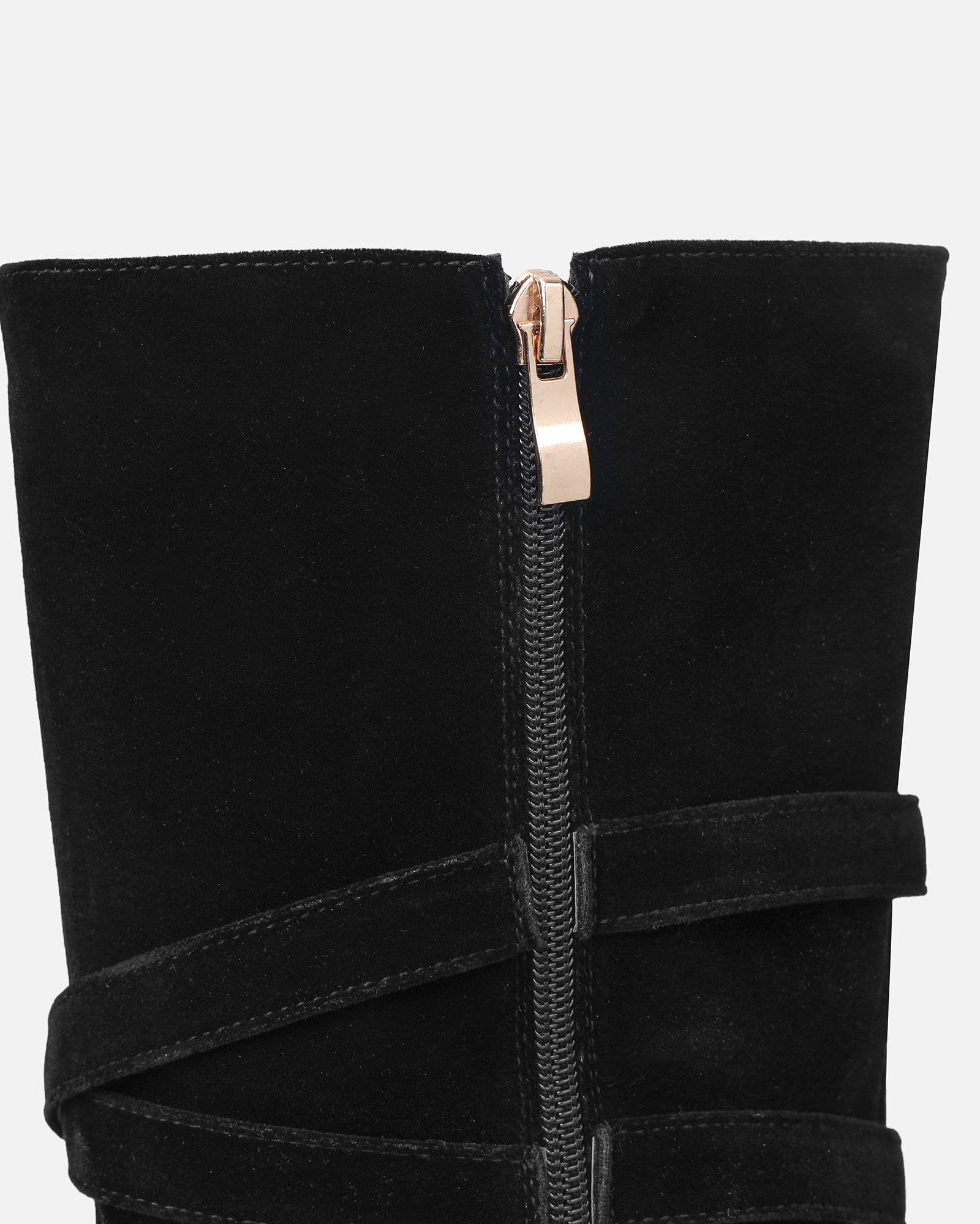 Kingston Black Suede Buckle Knee Boots | SIMMI London