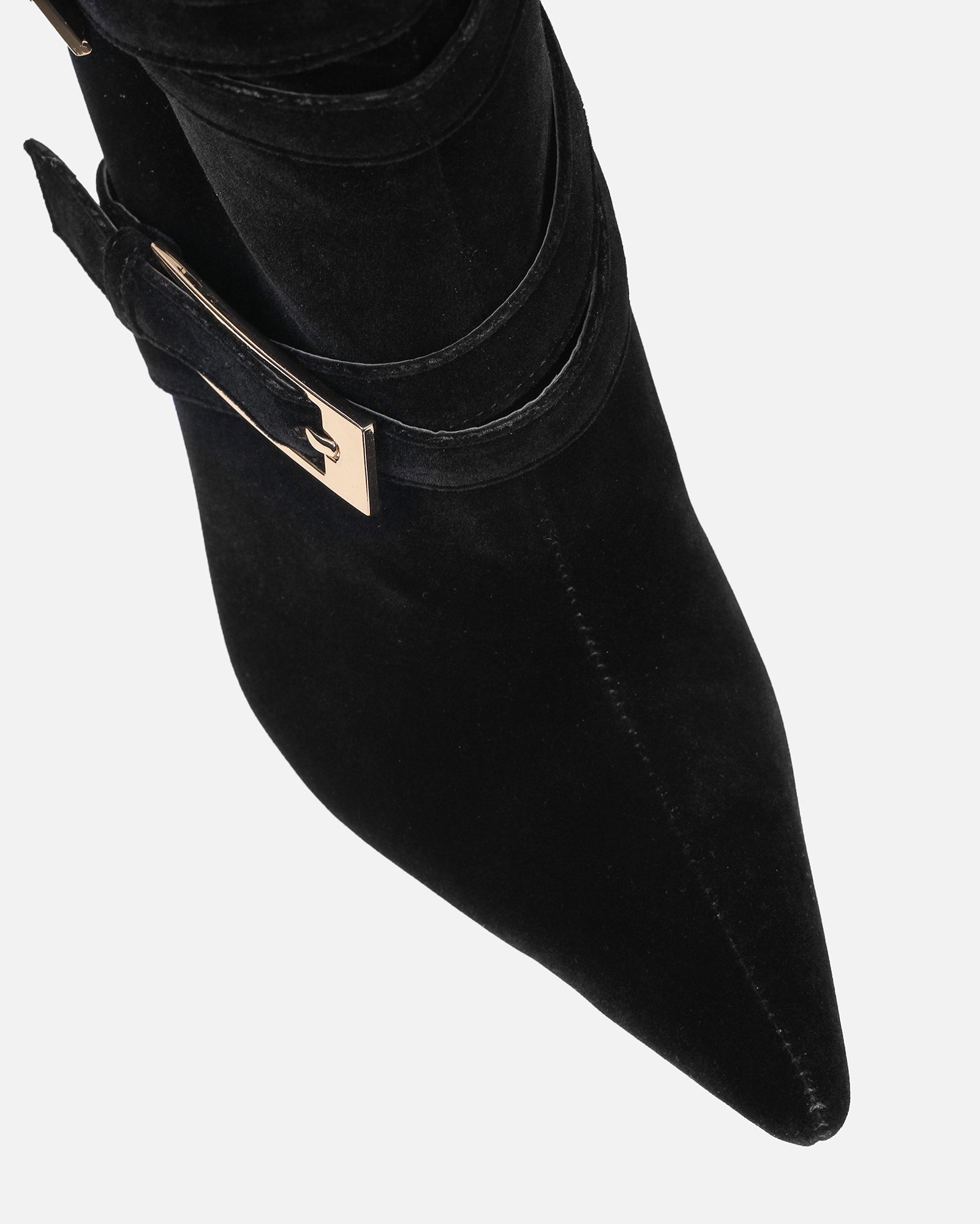 Kingston Black Suede Buckle Knee Boots | SIMMI London