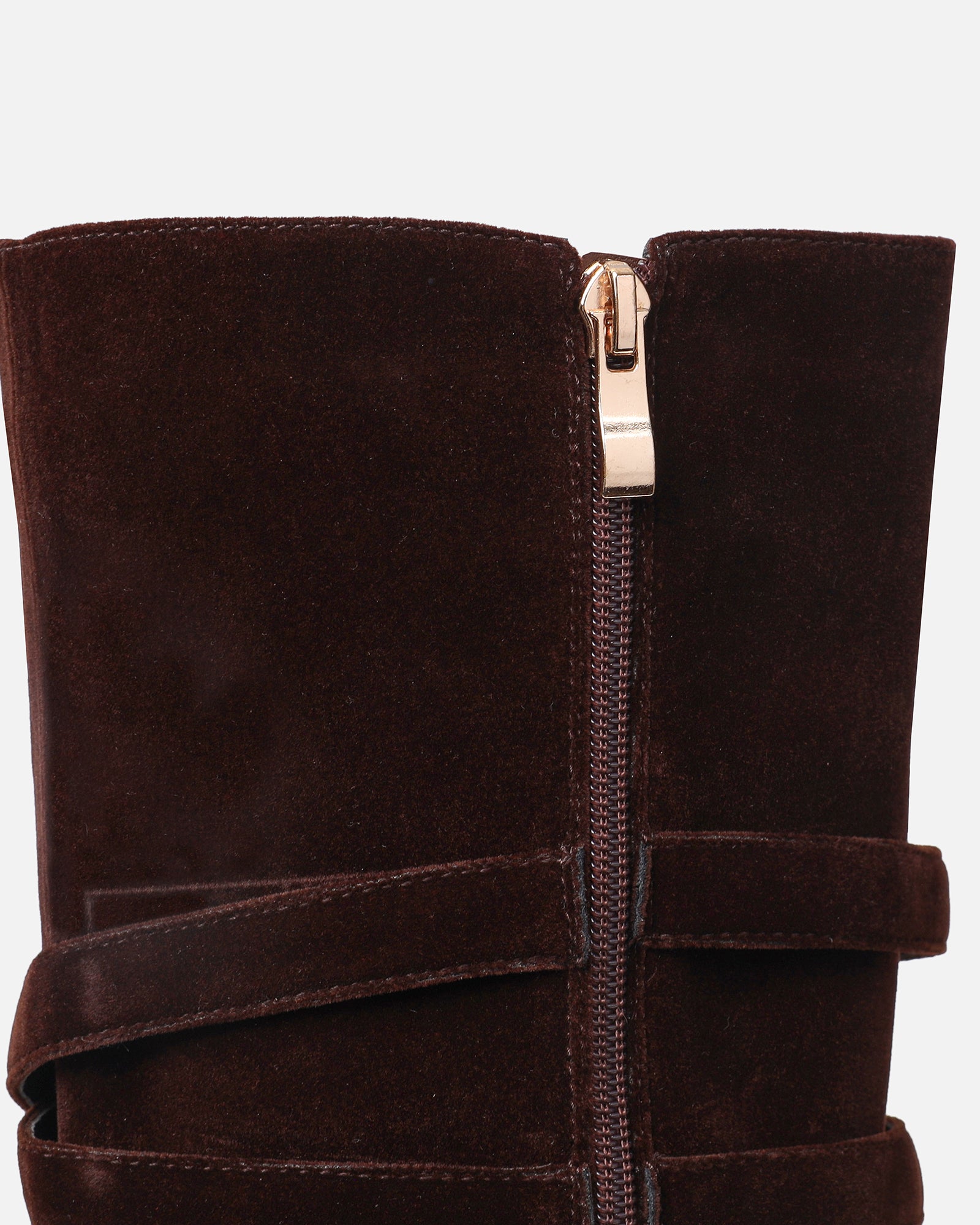 Kingston Chocolate Brown Suede Buckle Knee Boots | SIMMI London