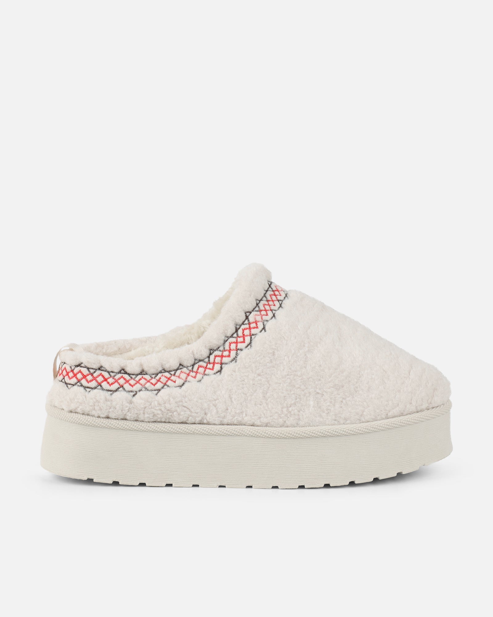 Kail Beige Teddy Faux Fur Flatform Slides | SIMMI London