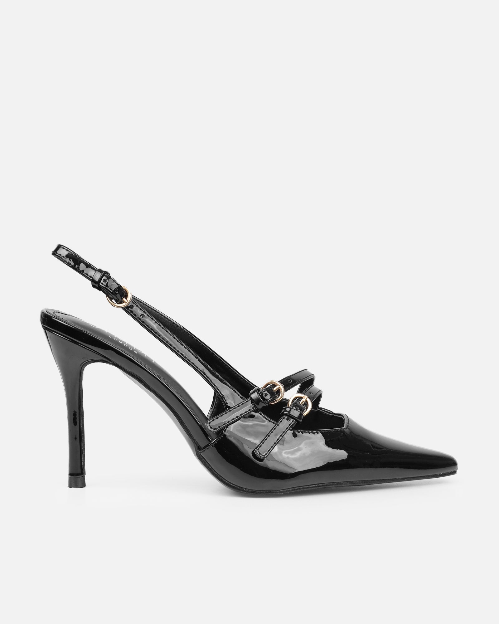 Kassiani Black Patent Sling Back Court Shoes | SIMMI London