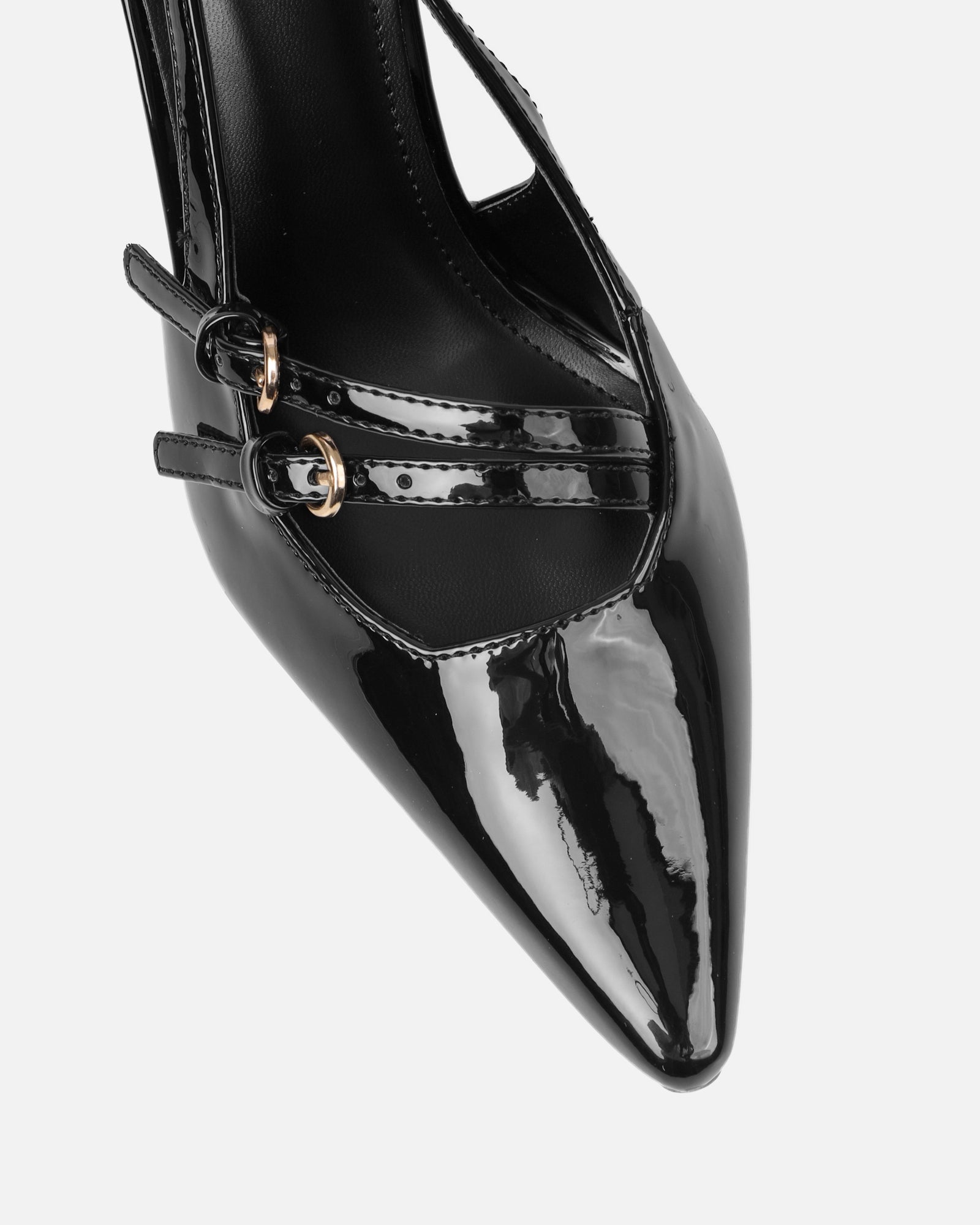 Kassiani Black Patent Sling Back Court Shoes | SIMMI London