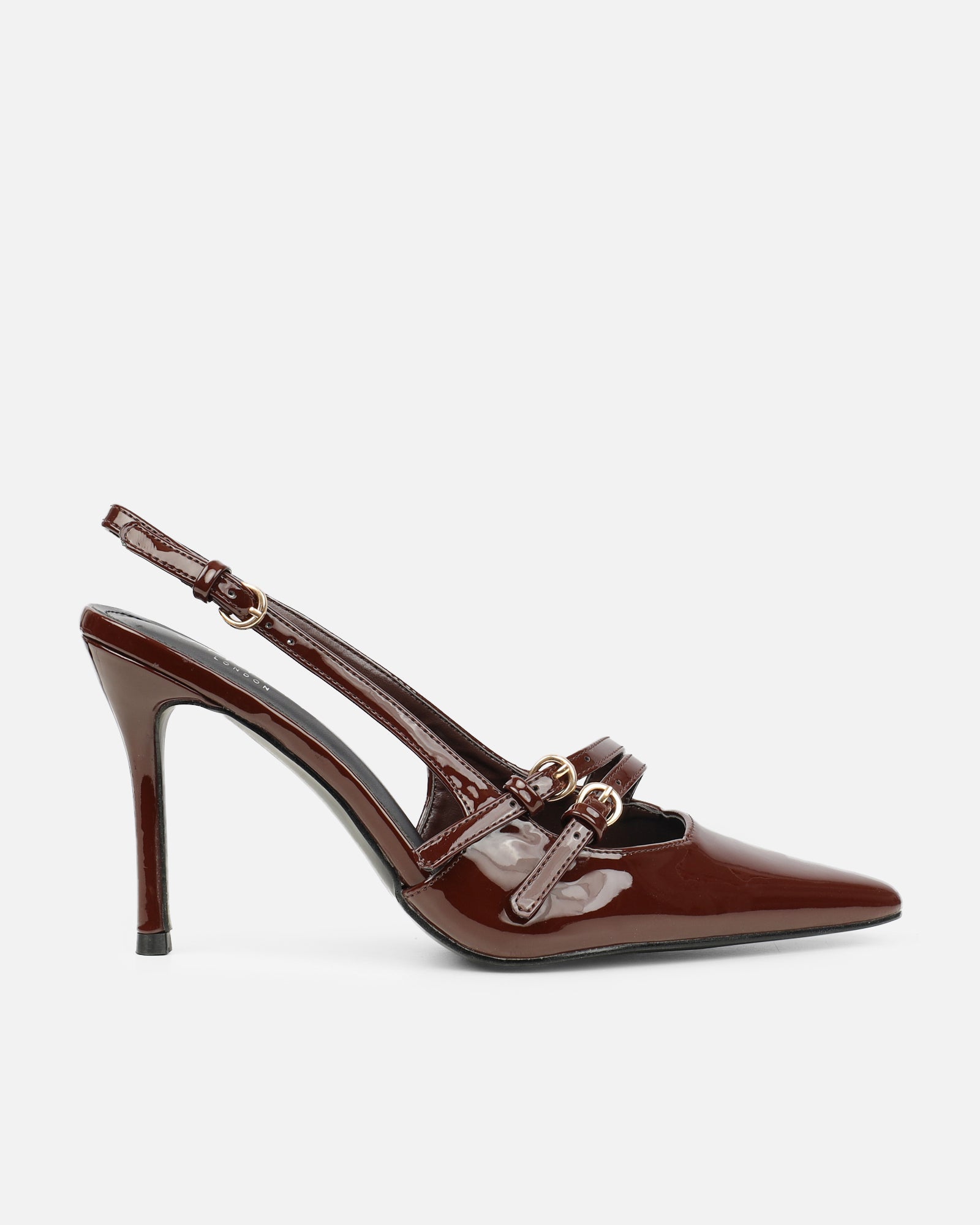 Kassiani Brown Patent Sling Back Court Shoes | SIMMI London