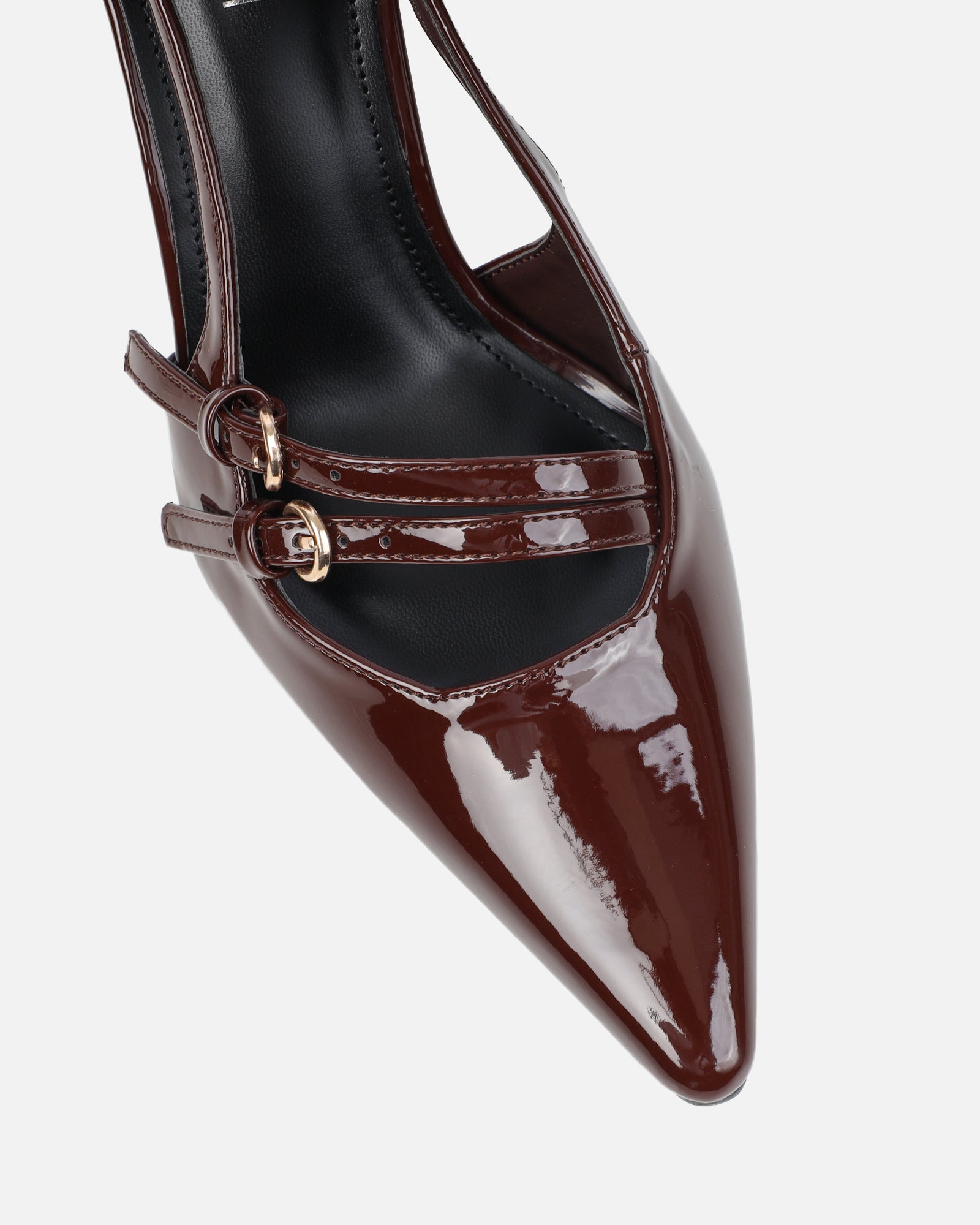 Kassiani Brown Patent Sling Back Court Shoes | SIMMI London