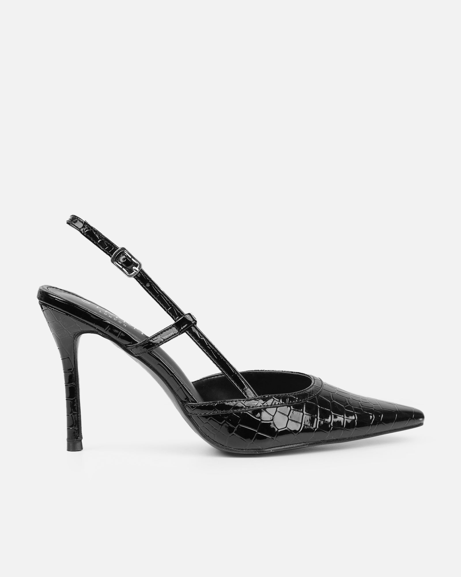 Kassi Black Faux Croc Sling Back Court Shoes | SIMMI London