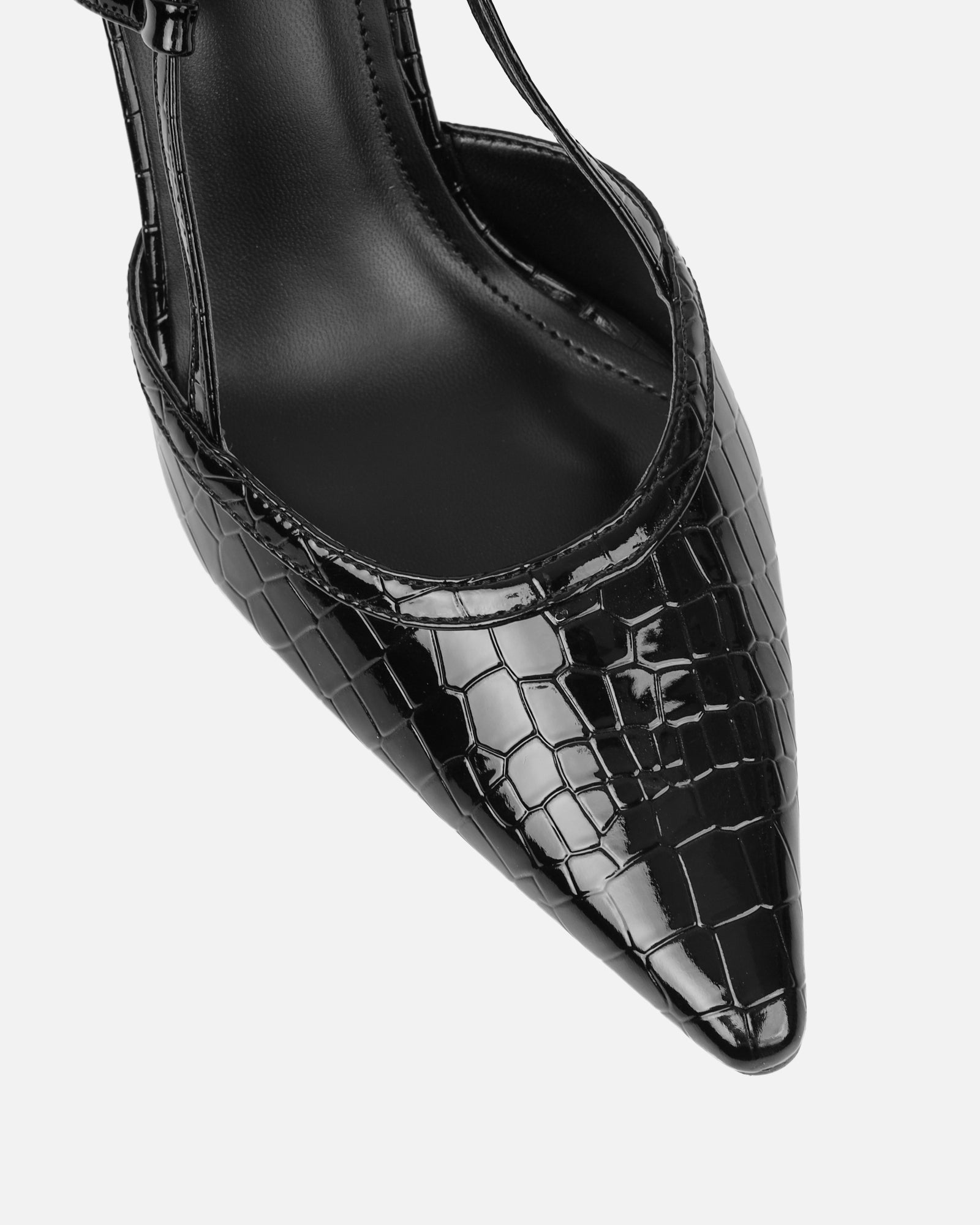 Kassi Black Faux Croc Sling Back Court Shoes | SIMMI London