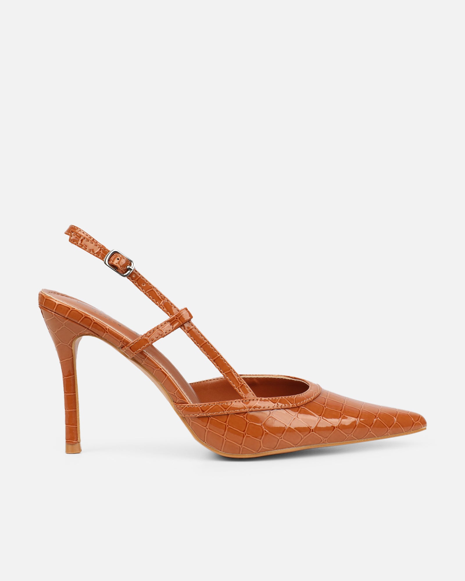 Kassi Tan Faux Croc Sling Back Court Shoes | SIMMI London