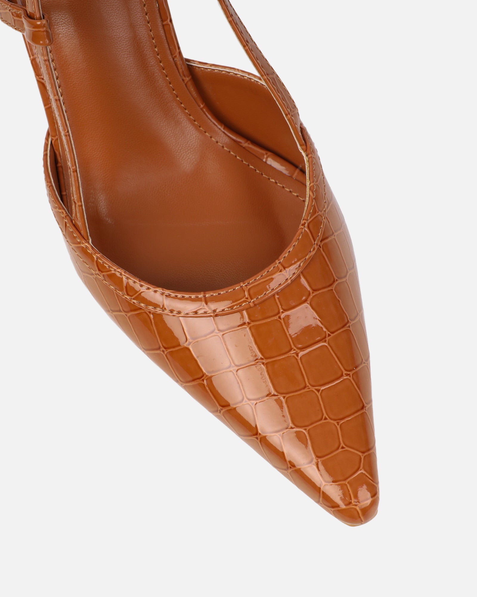 Kassi Tan Faux Croc Sling Back Court Shoes | SIMMI London