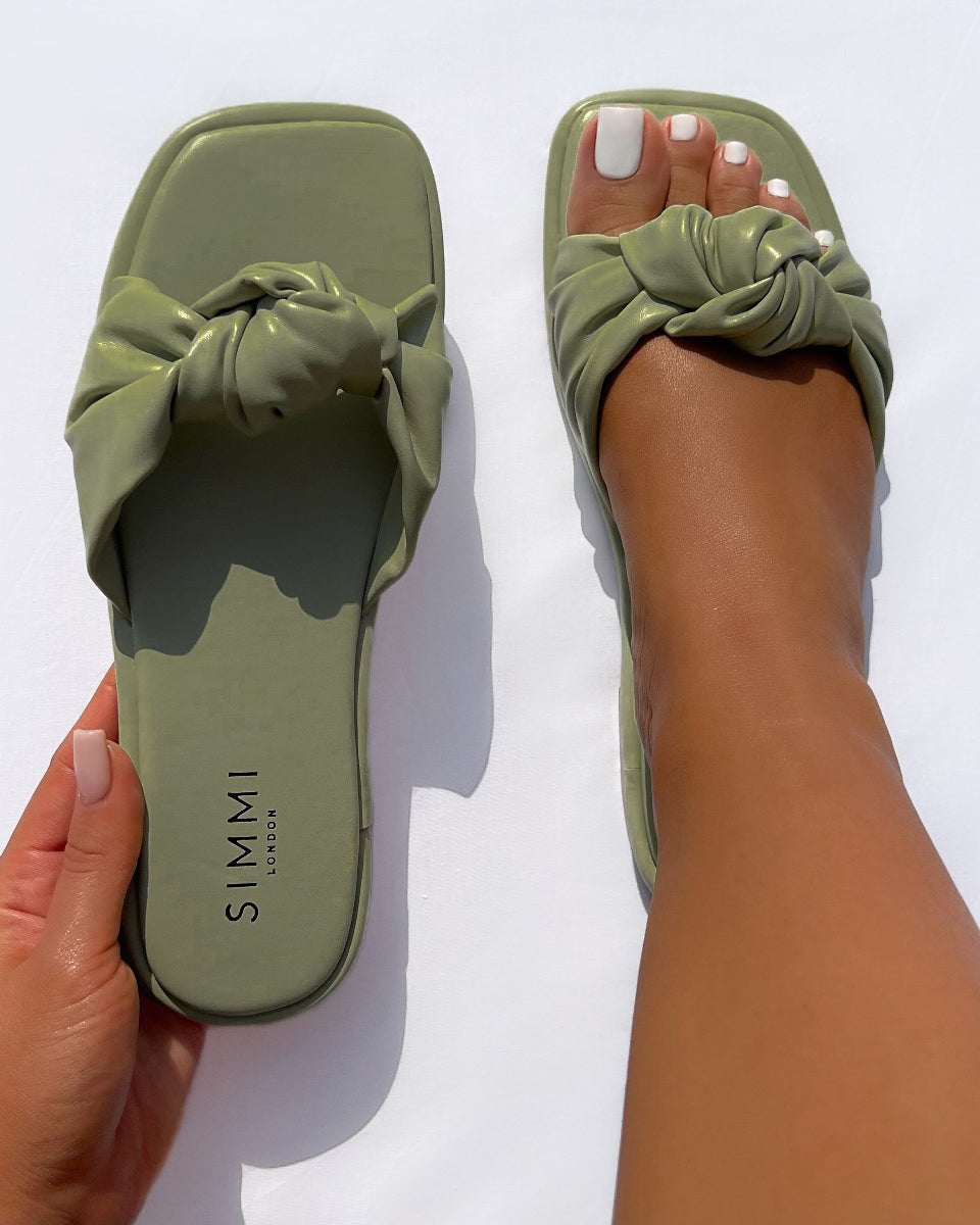 Xantia Khaki Padded Knot Flat Sandals